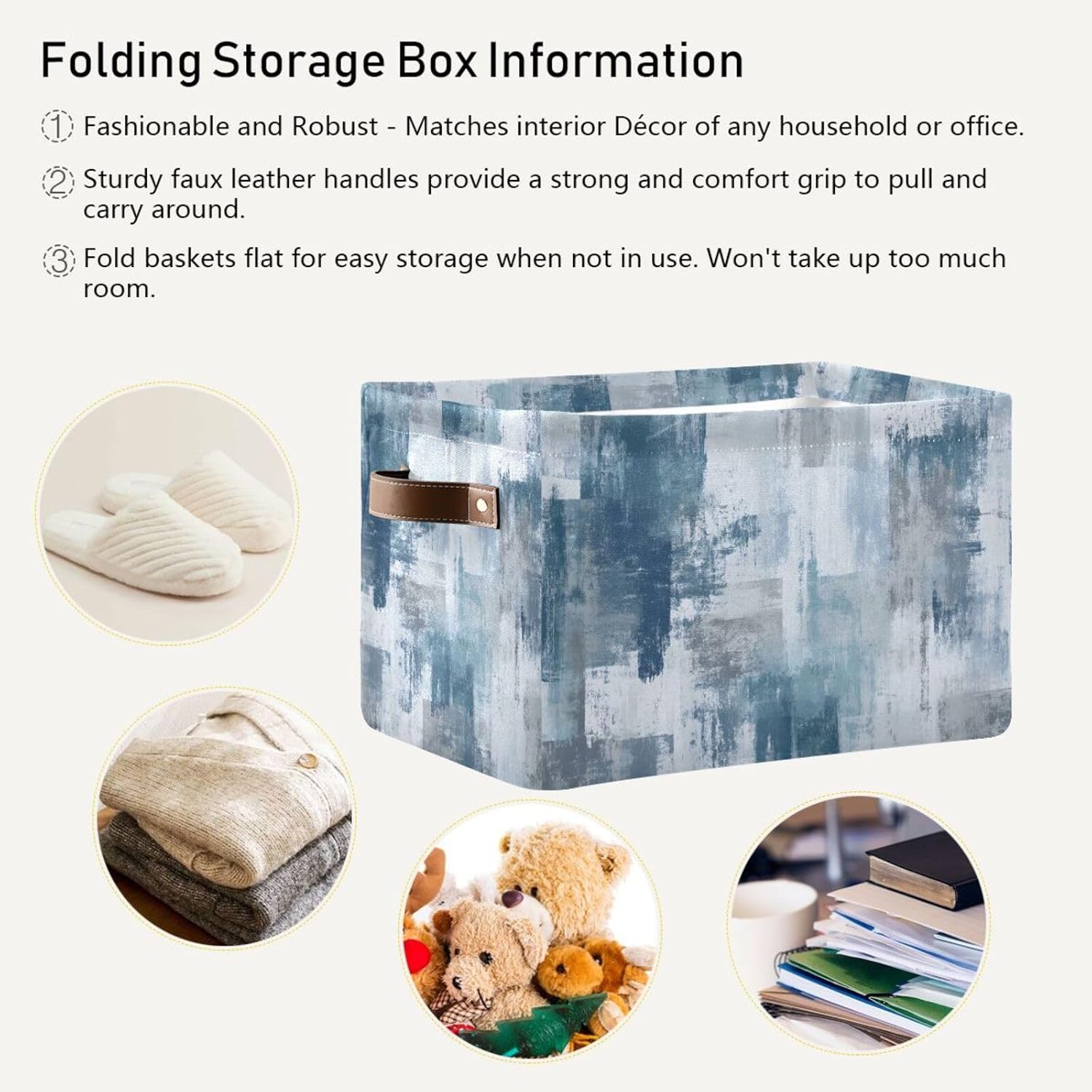 OTVEE Canvas Bins for Closet Shelves Organizing Blue Rough Brush Art Storage Basket Baby Clothes Organizers Storage Box Nursery Bins Gift Baskets 2 Pack