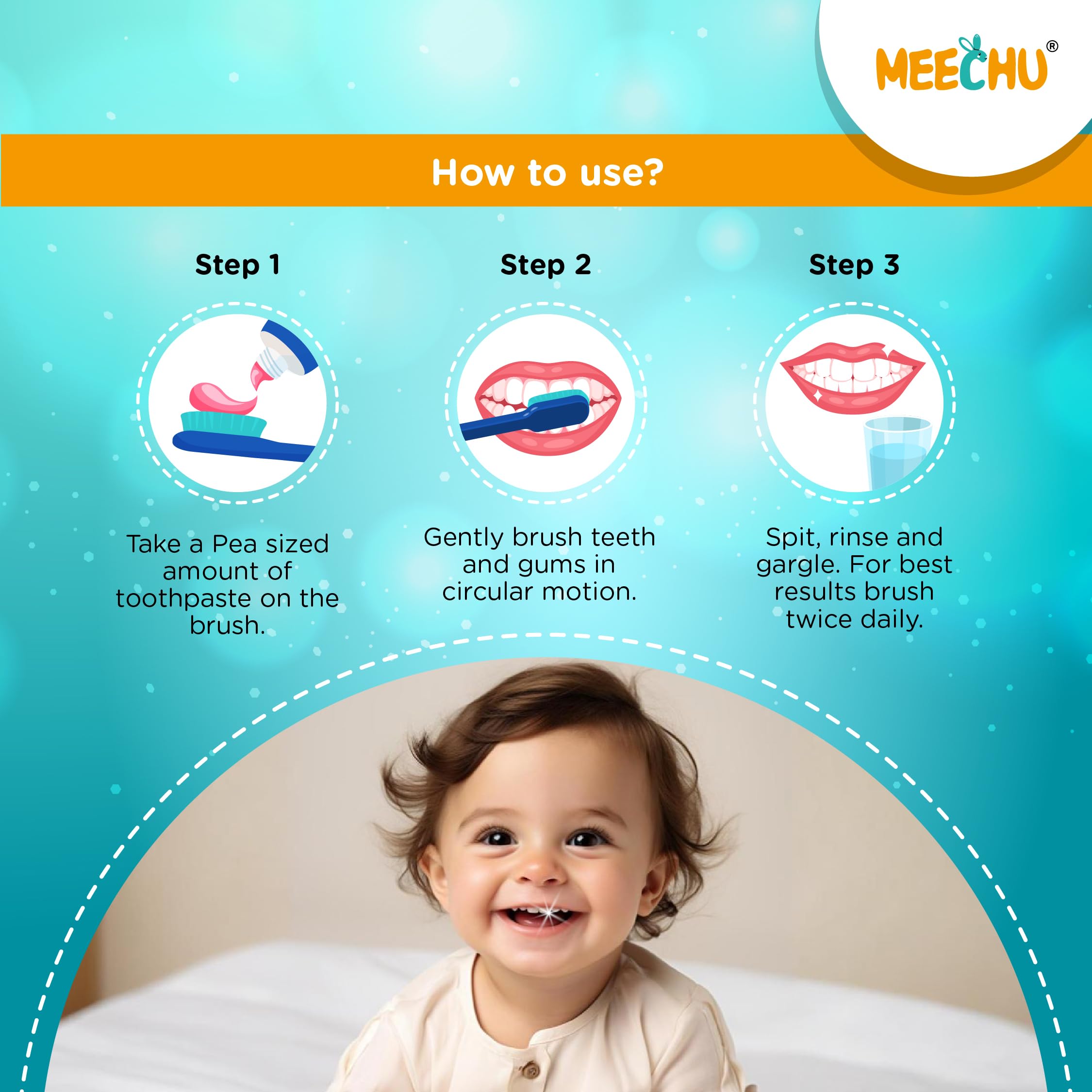 Meechu Kids Toothpaste Bubblegum & Strawberry Flavour 80Gm | Contains 550ppm Fluoride for Cavity Protection | Strengthens Tooth Enamel | Pack of 2 3