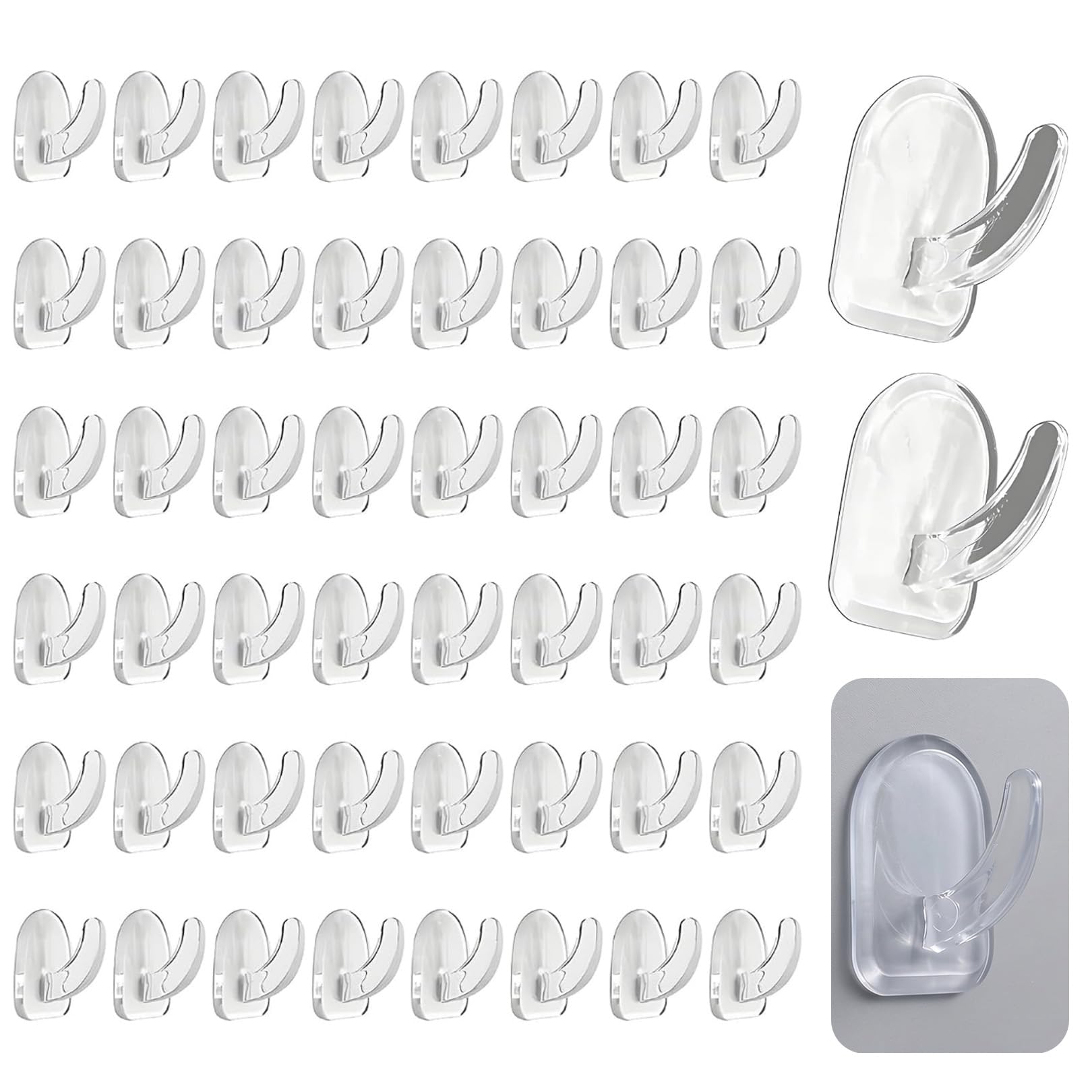 QiaoLiangYao 50Pcs Small Sticky Hooks for Hanging, Heavy Duty Clear Adhesive Wall Hooks, Waterproof Acrylic Damage Free Picture Hooks, Mini Self Adhesive Removable Hooks for Kitchen Bathroom Door