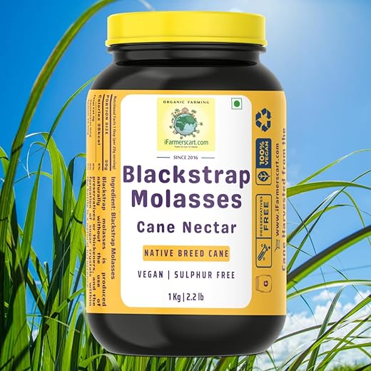 iFarmerscart Sugarcane Blackstrap Molasses - 1 Kg Glass Bottle | Cane Nectar Syrup from the Fertile Banks of River Kaveri | Natural Sweetener | Preservative & Thickeners Free