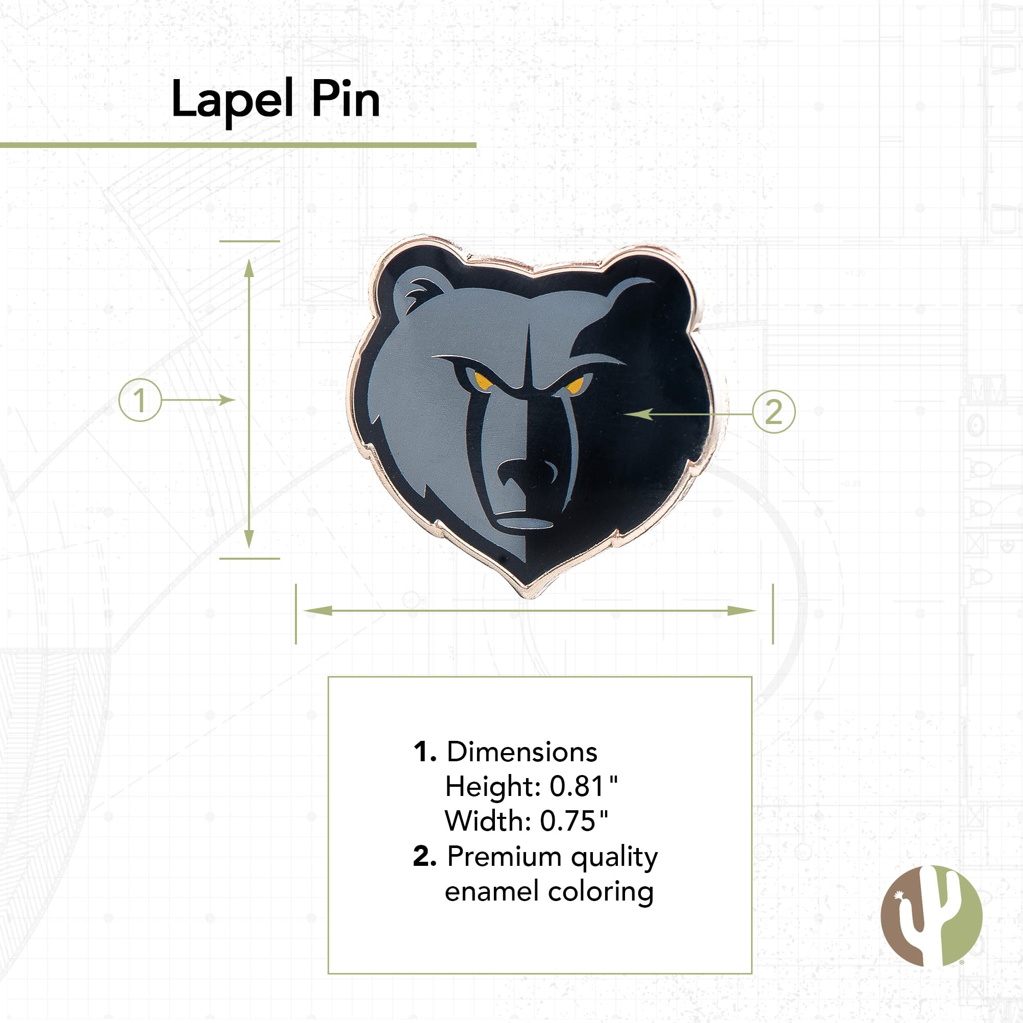 Desert Cactus Memphis Grizzlies Lapel Pin NBA Team Logo National Basketball Association Enamel Made of Metal (Lapel Pin)