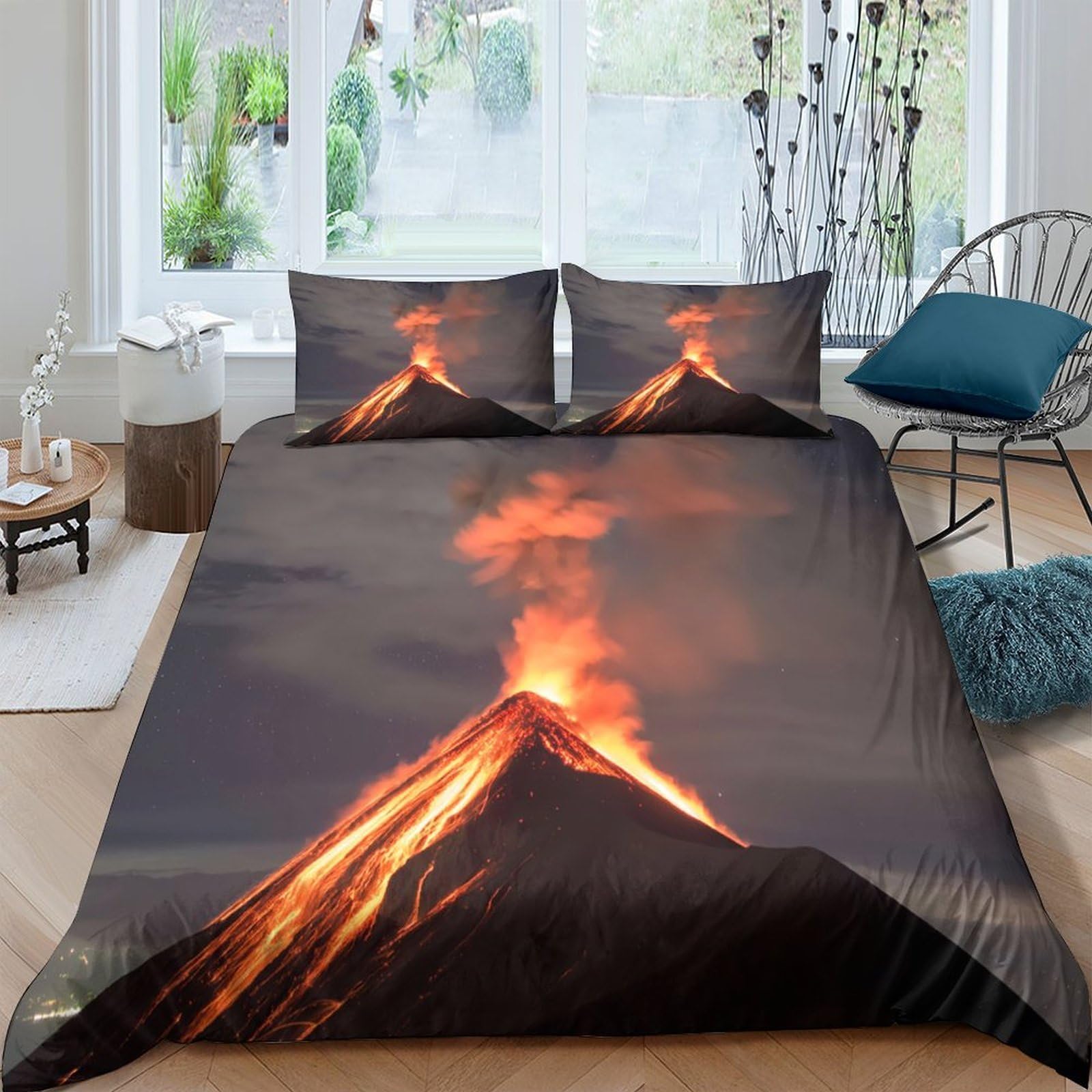 Ctjqhvkz Style-6 3D Printed Volcano Eruption Fitted Sheet Microfiber Breathable Lava Scene Mattress Cover For Bedroom Dorm Decor Protection Single（135X200cm）