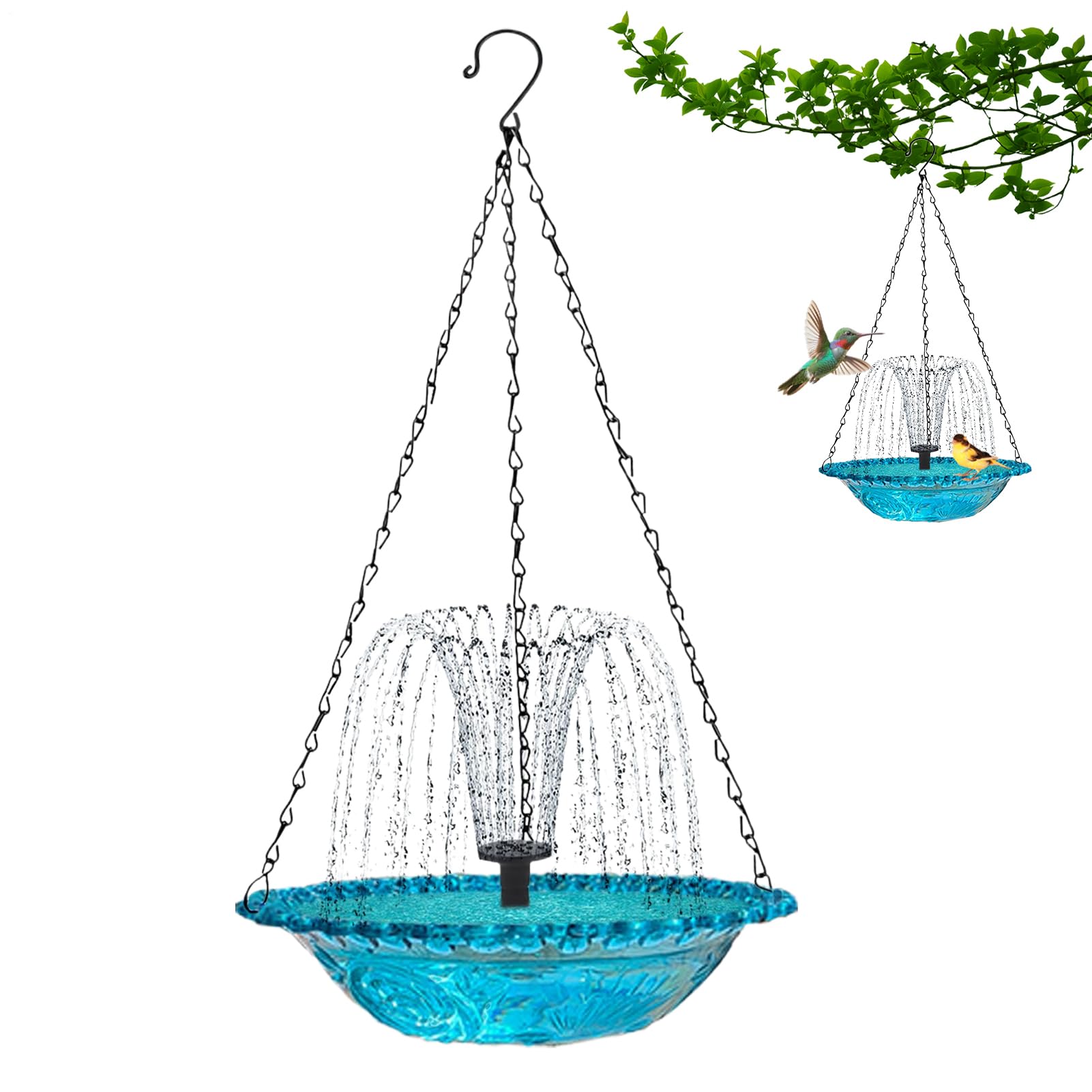 Bassin À Oiseaux,Fontaine Solaire pour Oiseaux - Abreuvoir Décoratif Suspendu pour Colibris Et Jardin Extérieur Patio