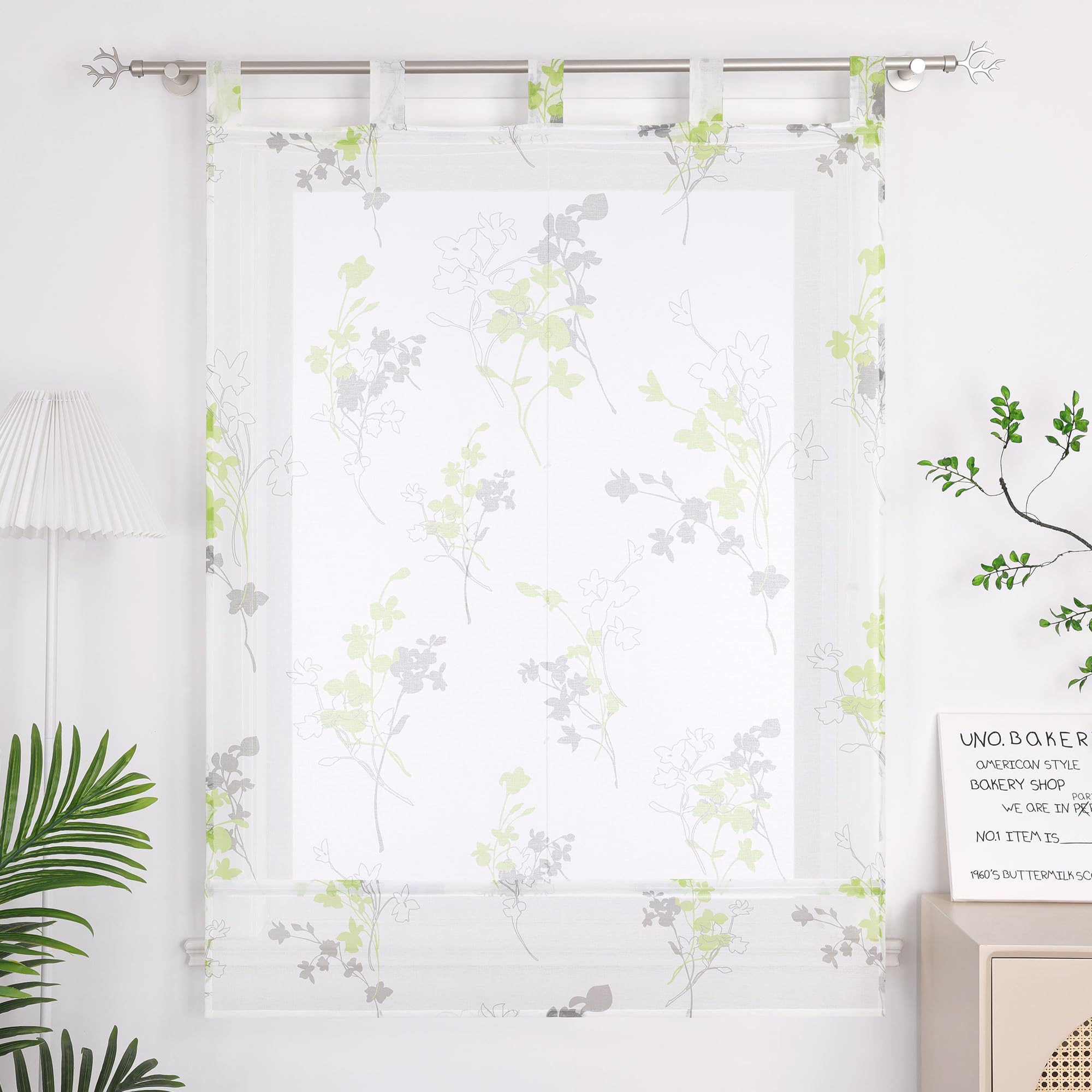 ESLIR Raffrollo mit Schlaufen Landhausstil Raffgardinen in Leinenoptik Transparent Bändchenrollo für Fenster Weiß Schlaufenrollo Wohnzimmer Grün BxH 140x140 cm 1 Stück