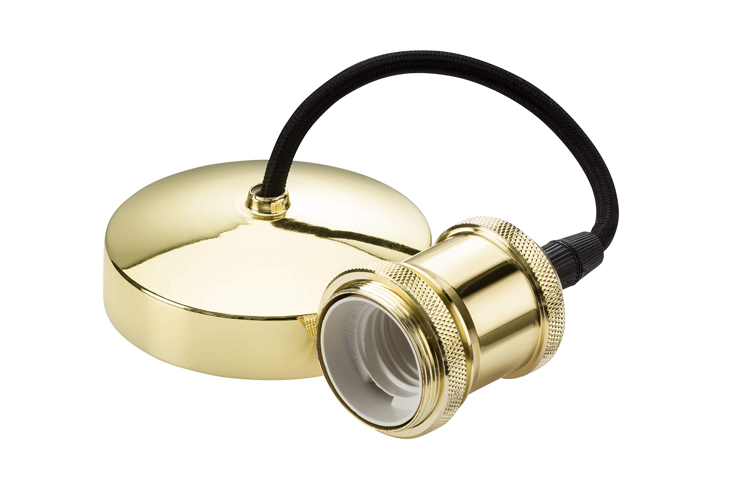 Knightsbridge Polished Brass 6 Inch E27 Vintage Pendant Set In 150Mm