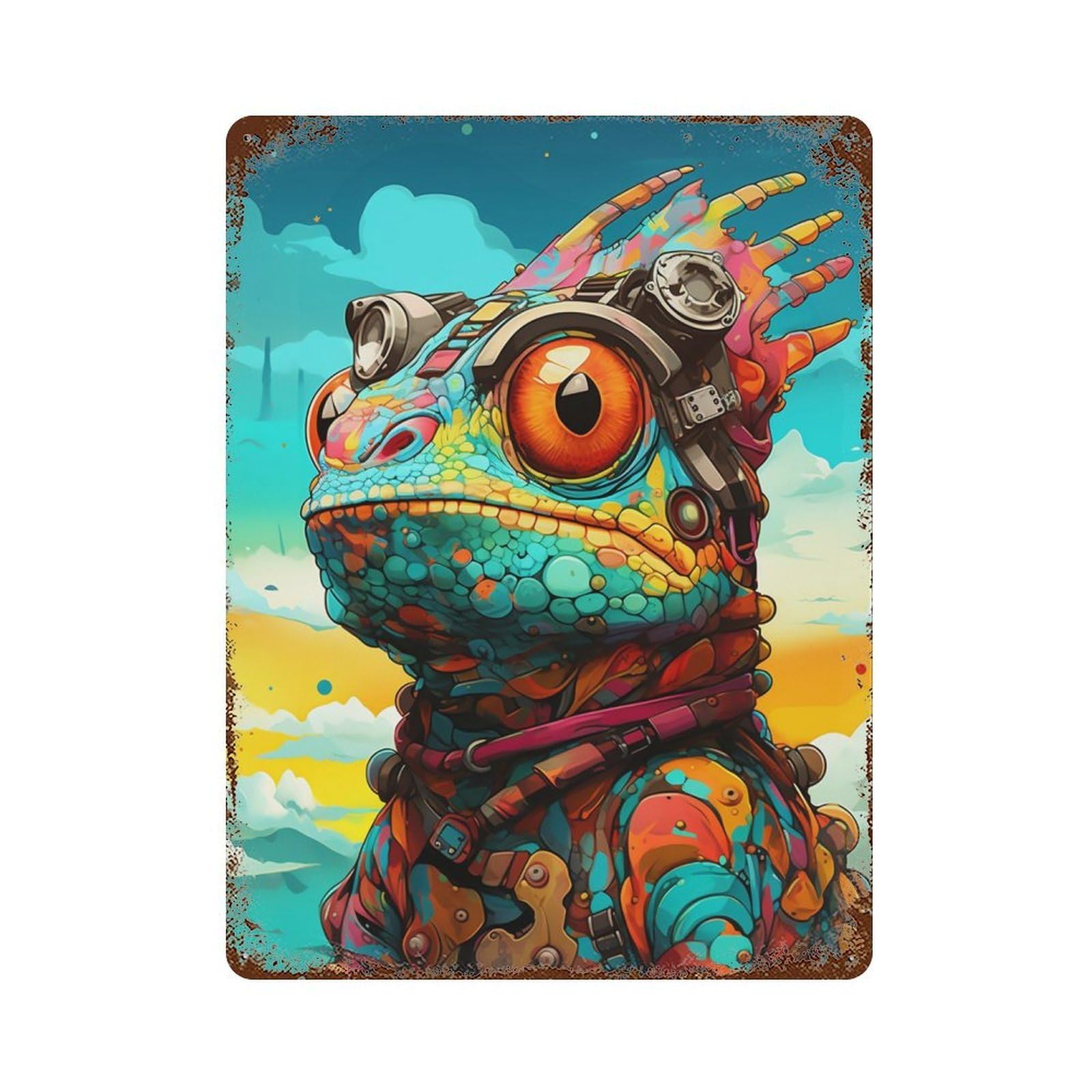 Steampunk Chameleon Art Print 15.7"x11.8" Retro Metal Sign, Vintage Wall Decor for Garage, Bar And Workshop Decor