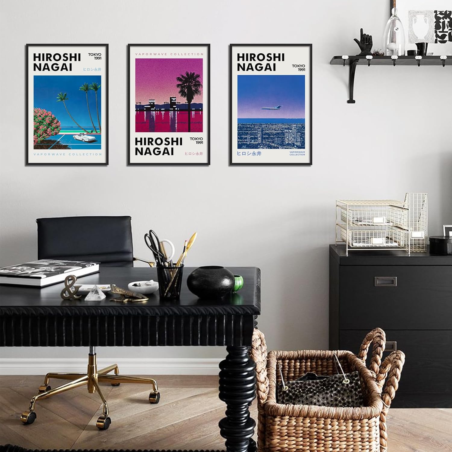 Japanese Canvas Wall Art, Framed Hiroshi Nagai Vaporwave Poster for Room Aesthetic, Set Of 3 Retro 90s Japanese Manga Colorful Art Print, Modern Japanese Landscape Art 24x36in Japanese Canvas Wall Art, Framed Hiroshi Nagai Vaporwave Poster for Room Aesthetic, Set Of 3 Retro 90s Japanese Manga Colorful Art Print, Modern Japanese Landscape Art 24x36in