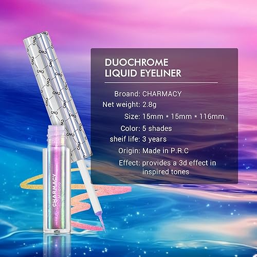 Miniatura 7 de CHARMACY Delineador de ojos de gel duochrome 2 en 1, delineador de ojos metálico camaleón, delineador de ojos de gel rosa dorado con purpurina,