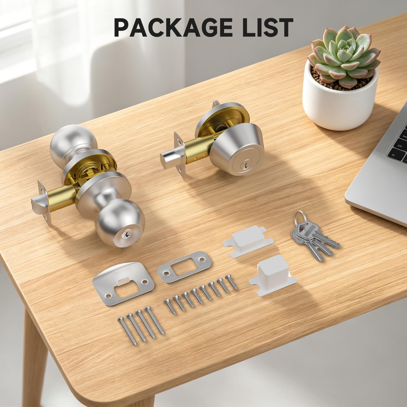 Estmoon Satin Nickel Door Lock Set - 3 Pack Secure Front Door -9