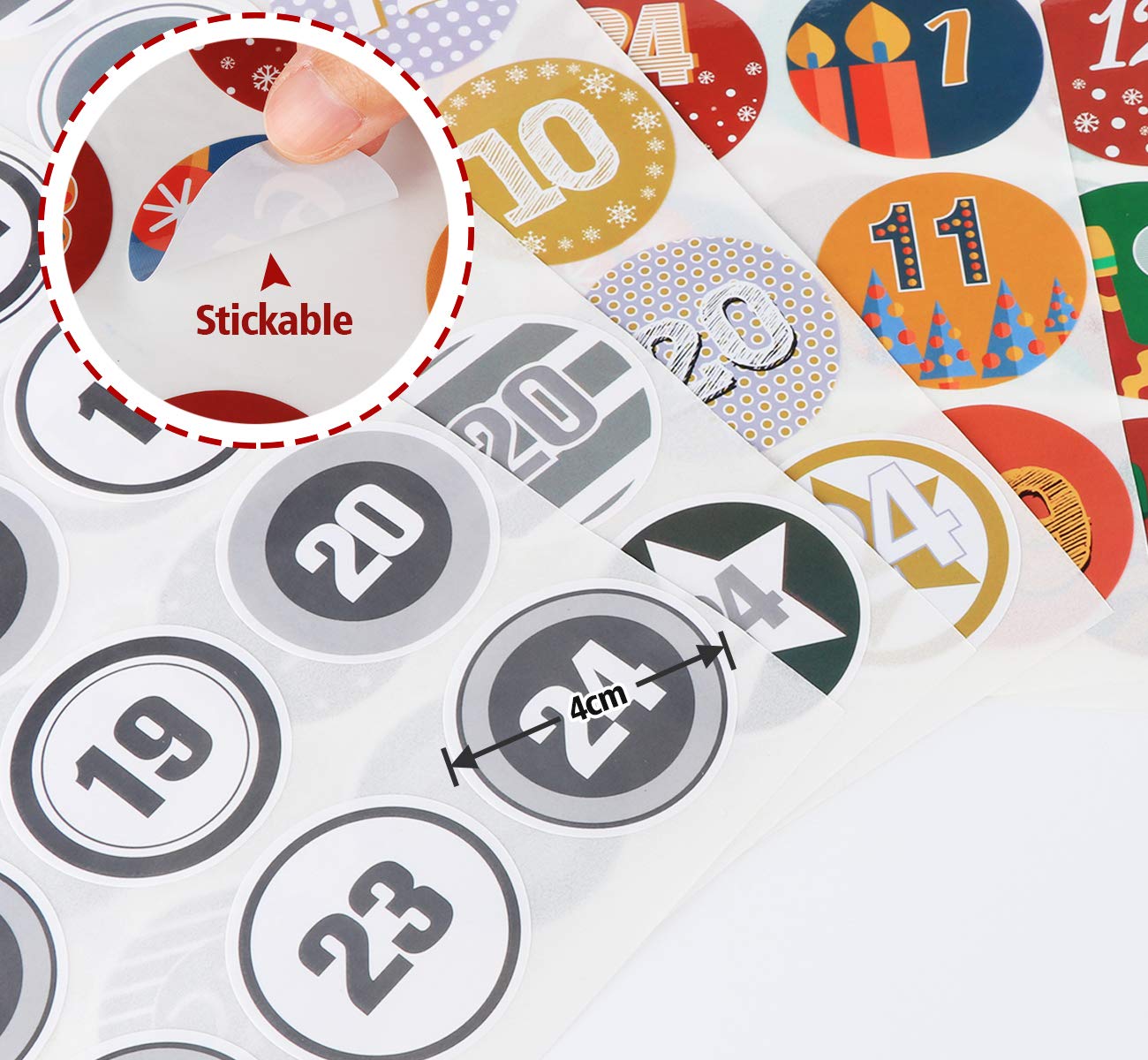 Numeri Adesivi Per Calendario Dell'Avvento - 24 Pezzi Rotondi Colorati, Diametro 4 Cm, Fai Da Te - Foto 6