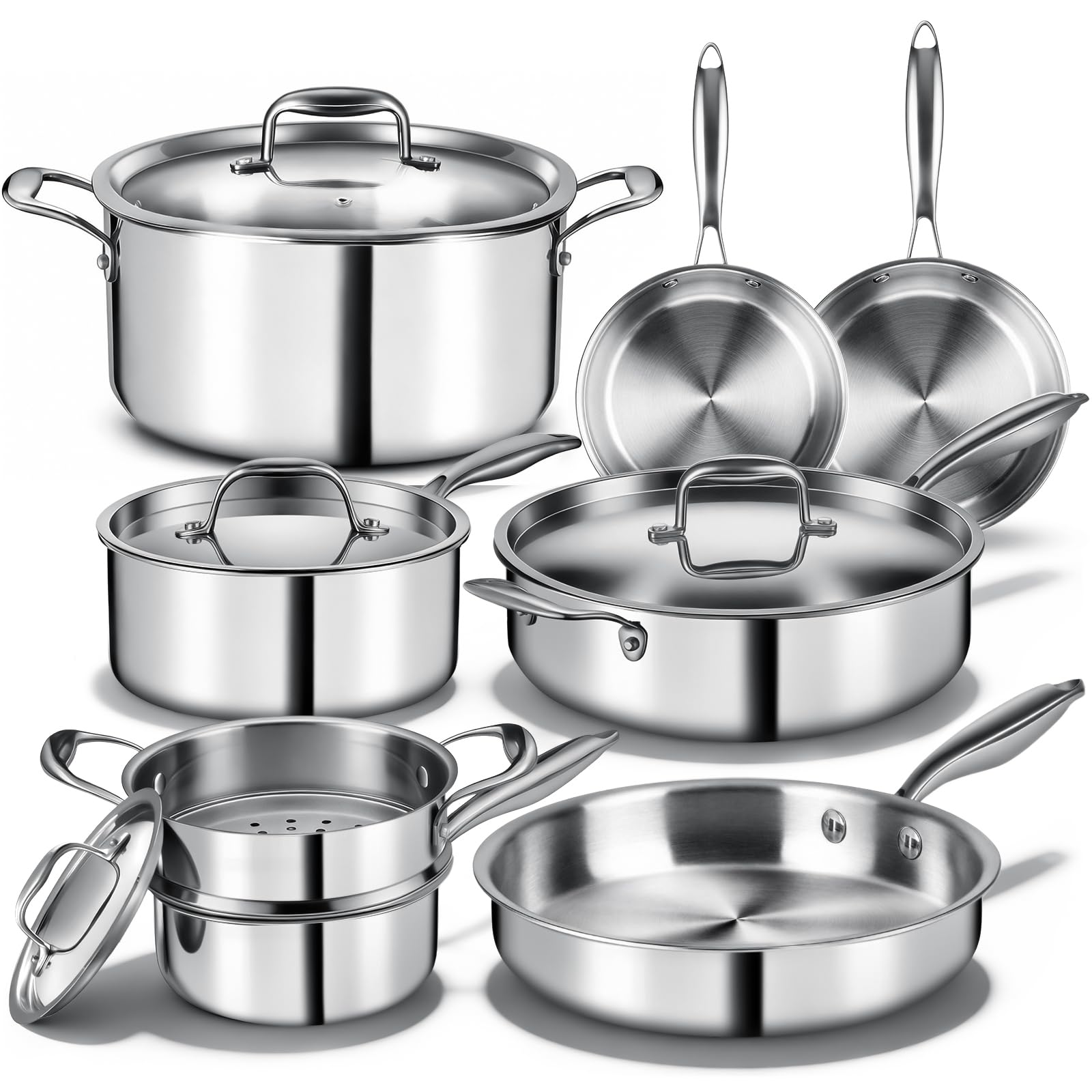 EWFEN 12-Piece 3-Ply Stainless Steel Set