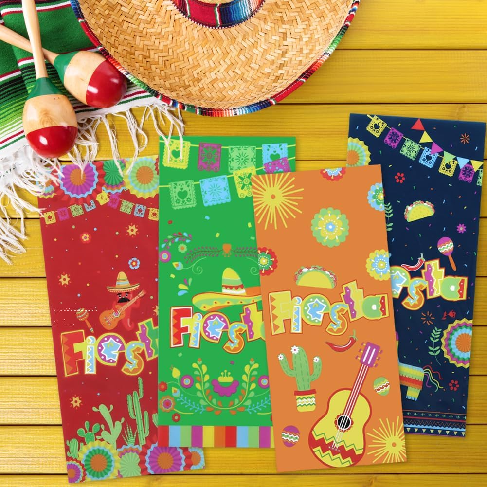 50 Pieces Mexican Fiesta Party Treat Bags Cellophane Cinco De Mayo Party Favor Candy Cookies Goodie Snack Bags Cactus Taco Papel Picado Plastic Gift Bag with Twist Ties for Mexico Parties Supplies image 4