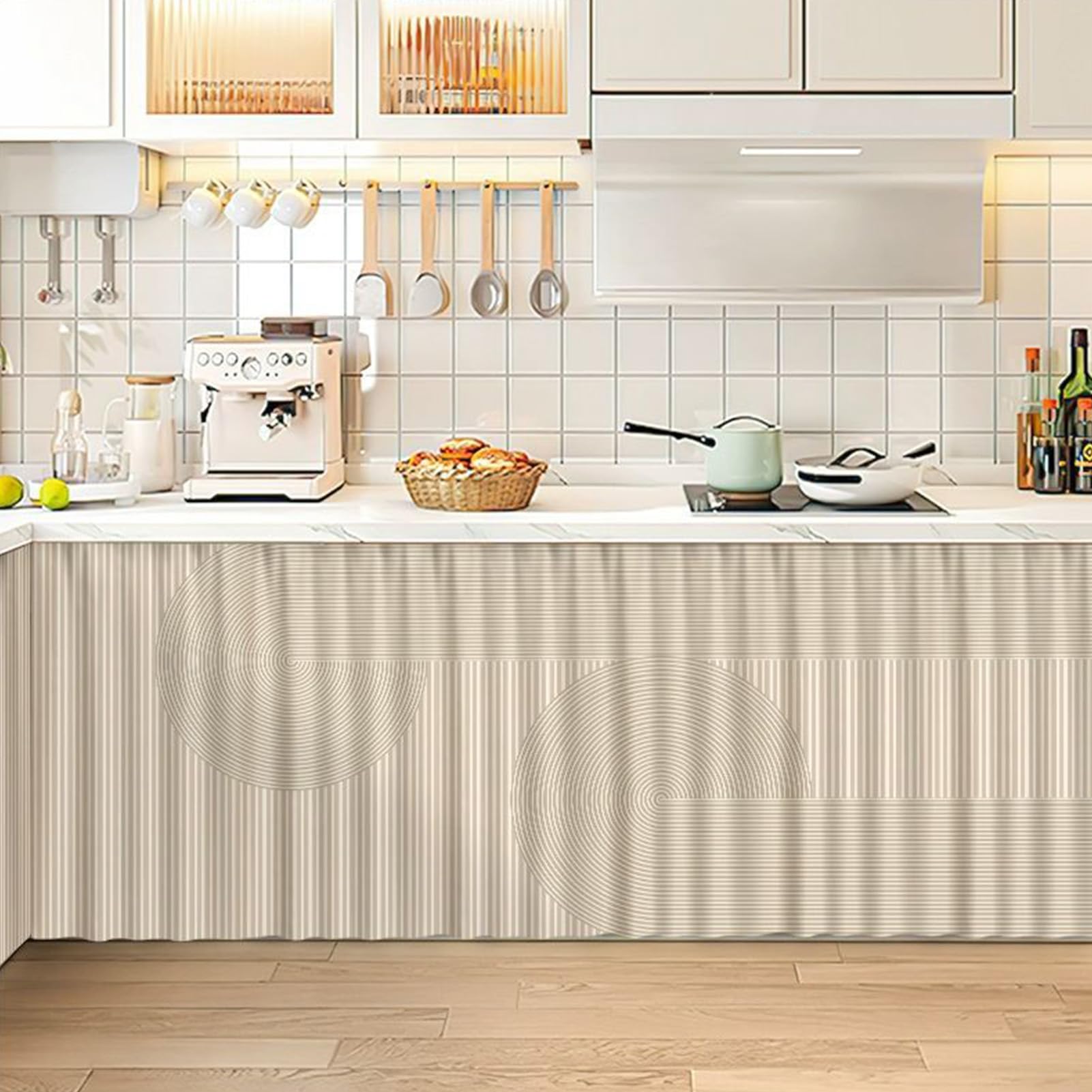 WIQUYBML Striped Sink Skirt for Bathroom & Kitchen100cm x 80cm Cabinet CoverStylish UnderSink Privacy DrapePerfect Home Classroom Desk Decor