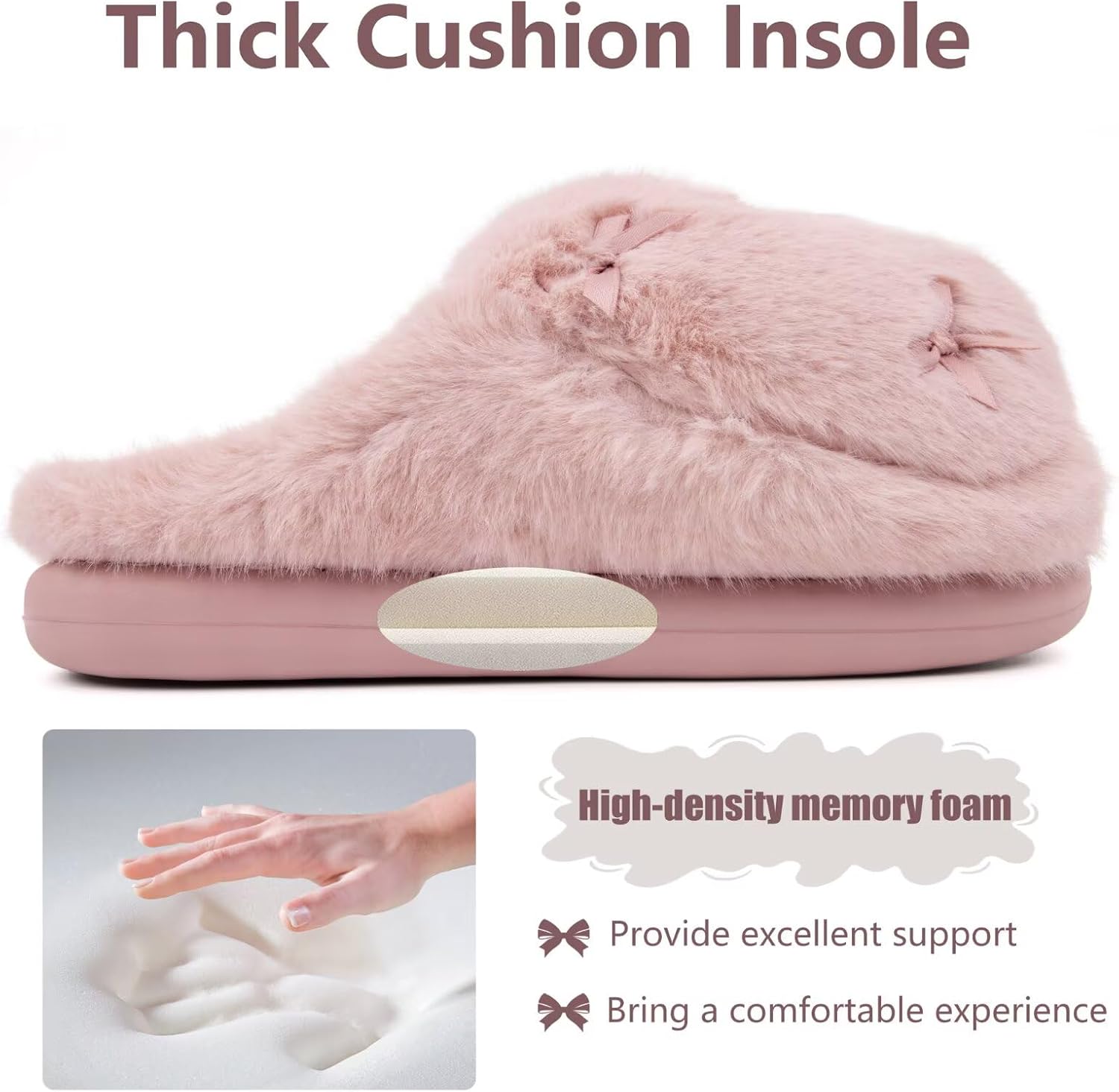 ADAX Fuzzy Slippers for Women Cozy Plush House Shoes with Memory Foam,Winter Warm Faux Fur Lining & Bow Accent Slippers with Non Slip Outsole for Indoor Outdoor Use - Image 4