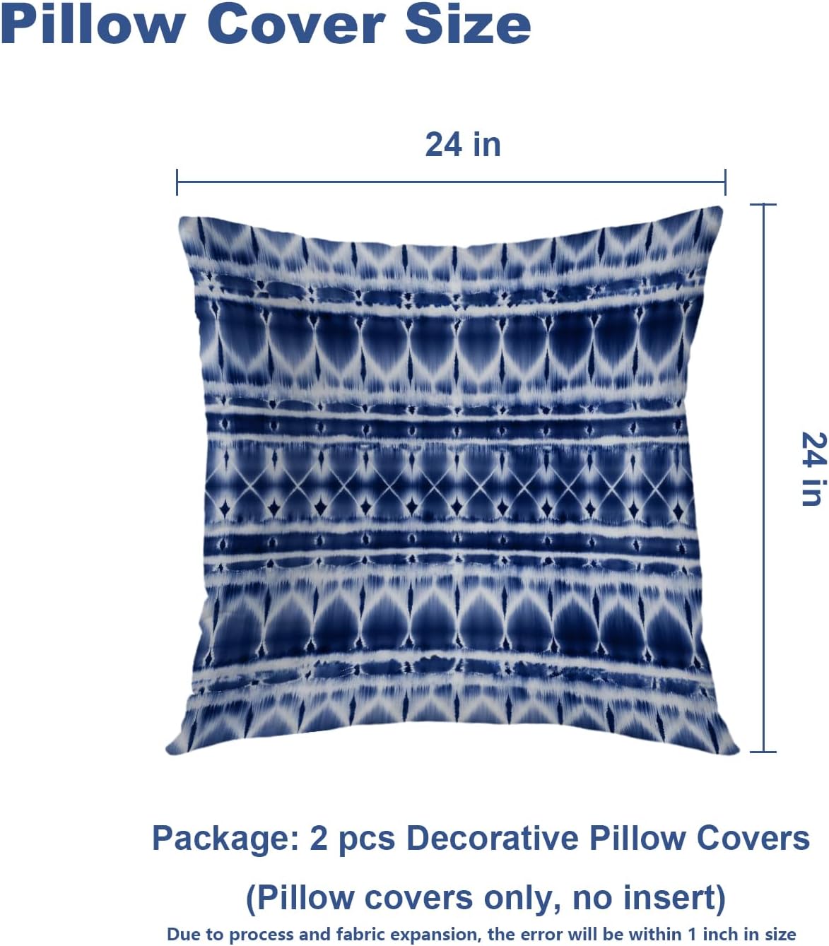 Batmerry Navy Indigo Blue Dye Abstract Tie Striped Throw Pillow Covers, Art Decorative Pillow Covers Digital Printing Blended Fabric for Couch Sofa Bed Invisible Zipper 24X24 in(Set of 2)