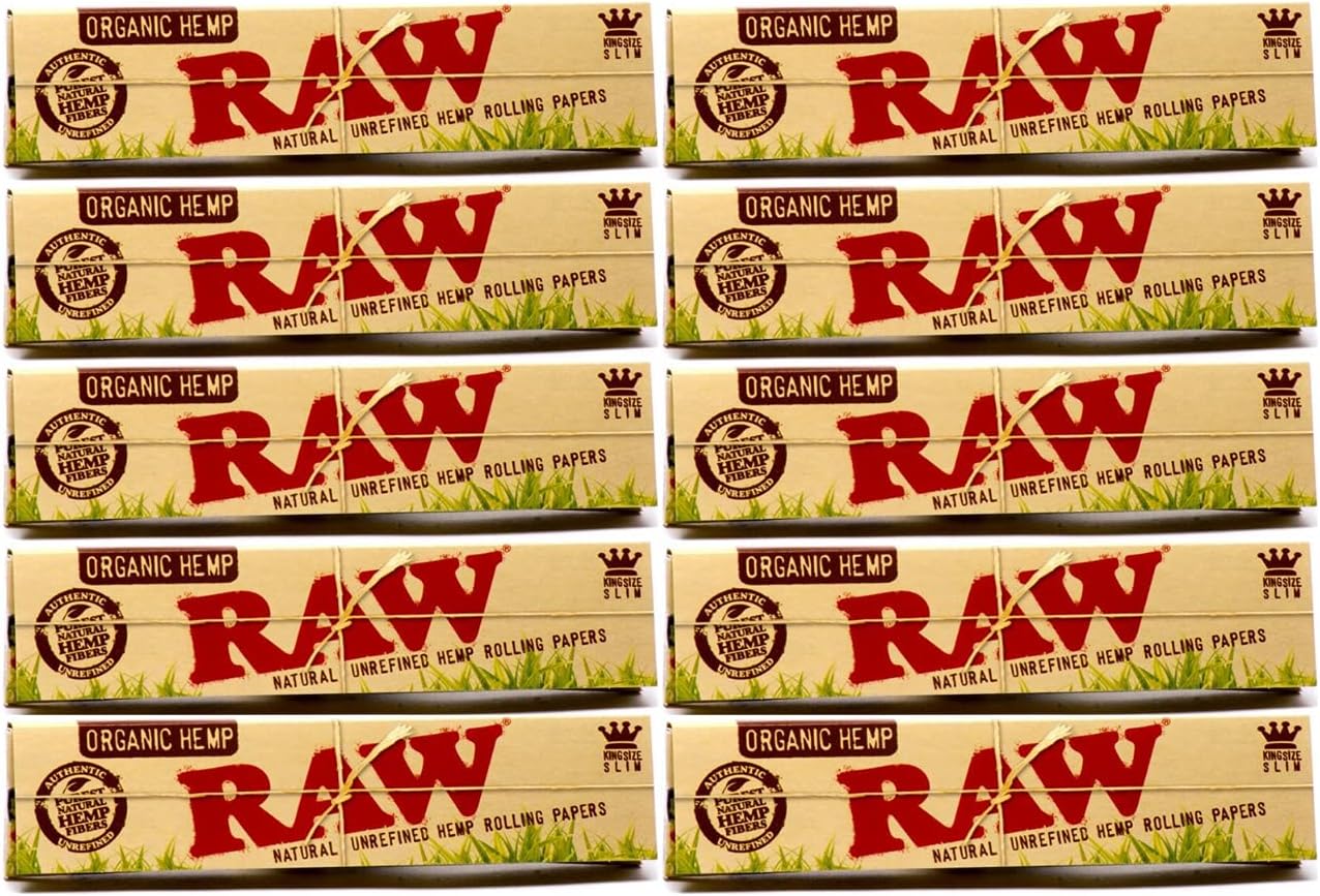 Raw King Size Slim Organic Hemp Rolling Papers 10 Packs, 32 Count (Pack of 10)