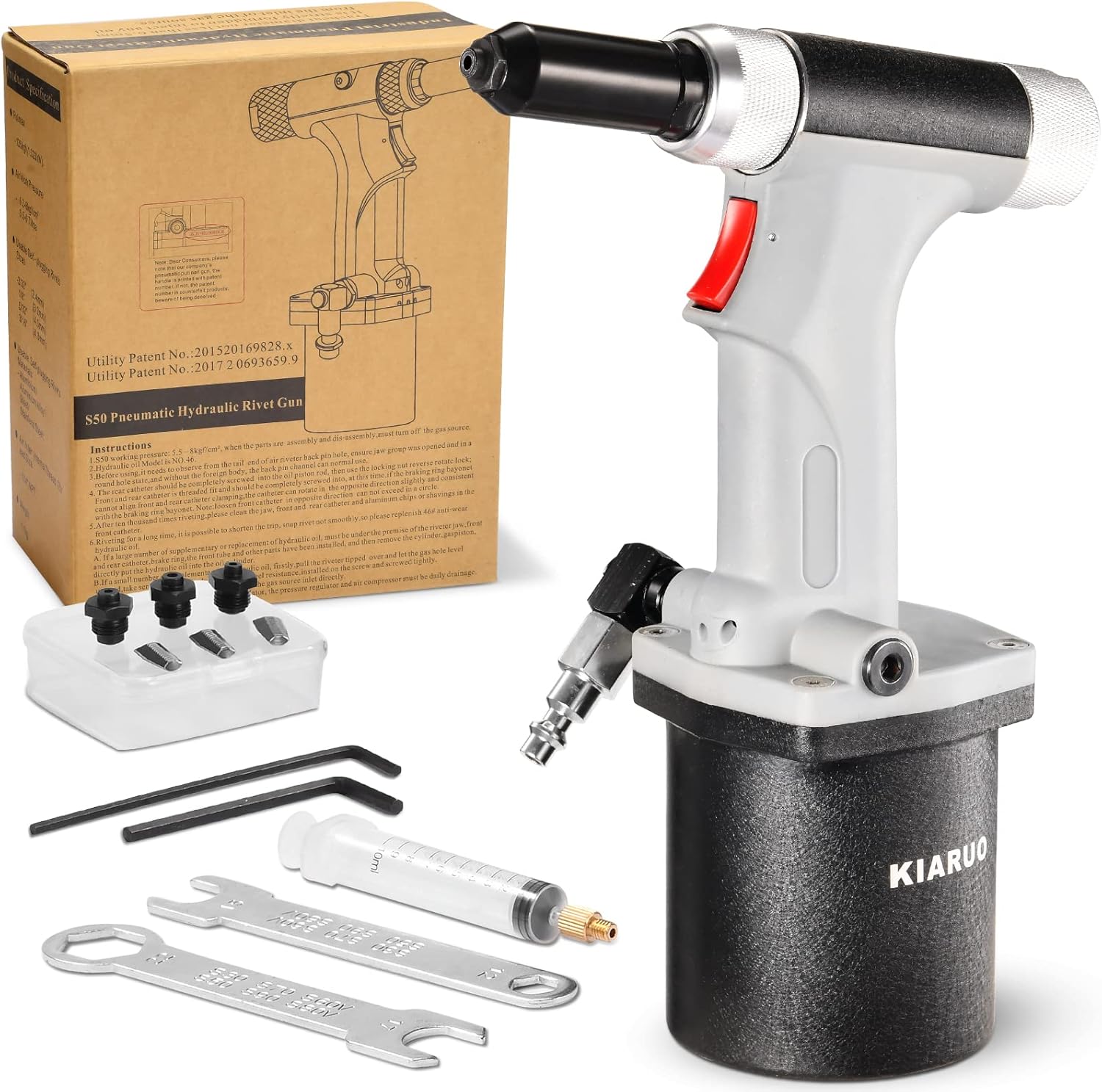 KIARUO Pneumatic Rivet Gun 3/16" 5/32" 1/8" 3/32",KRS50 with 1 Set of