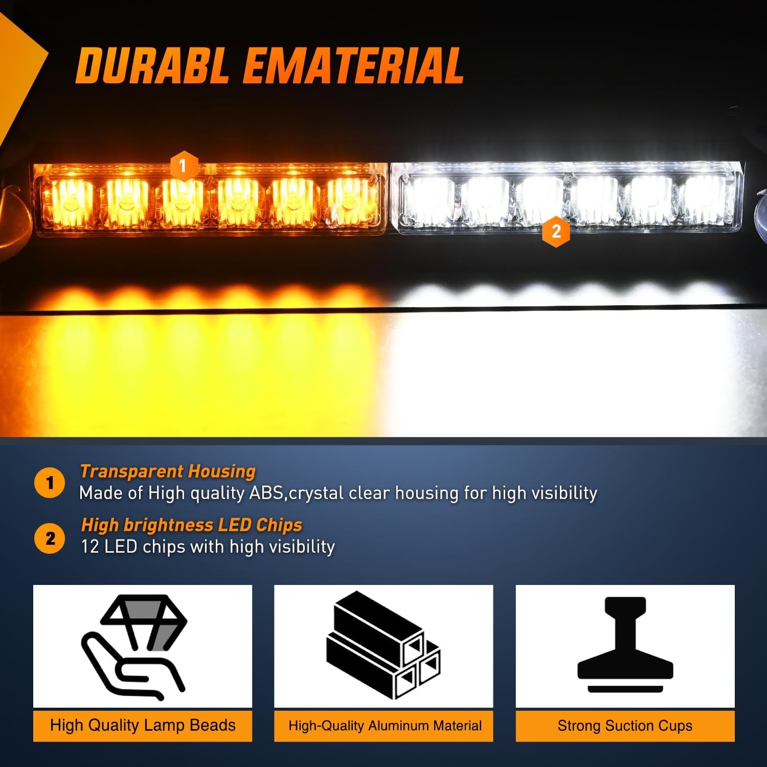 nilight 12led traffic advisor strobe light bar amber white emergency warning hazard safety dash front/rear windshield flashing lights for cars trucks police firefighter plow construction vehicles