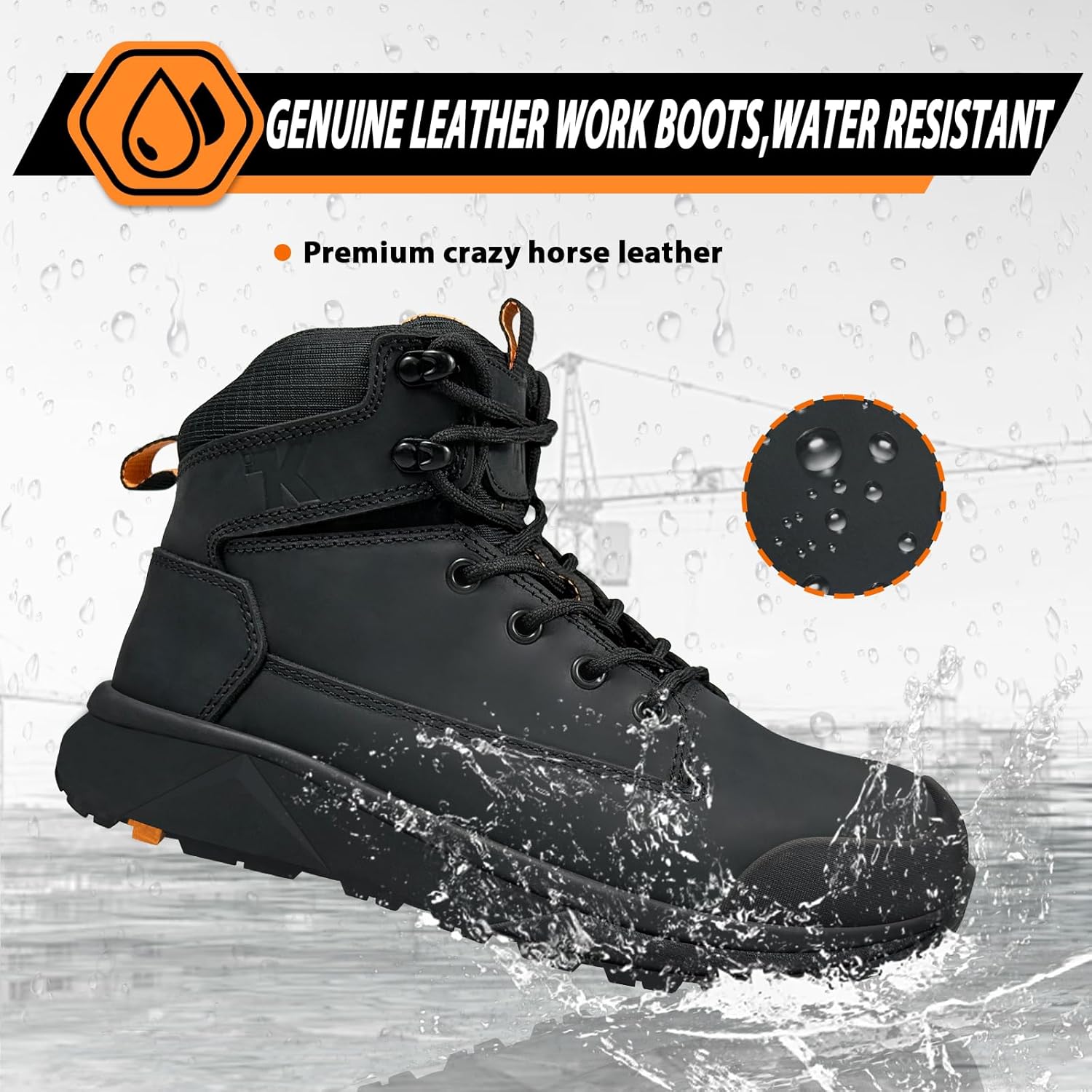 Men Work Boots 6 Inch Lightweight - ESD Shoes, Aluminum Alloy Toe and Puncture Proof ASTM 2413, Oil and Slip Resistant, Premium Water Resistant Genuine Leather Industrial Safety Boot