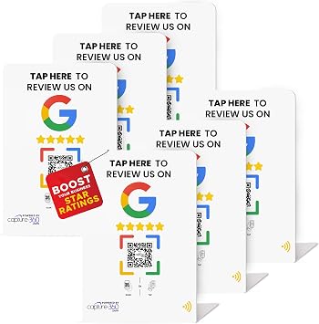 Google NFC & QR Review Stand by Capture 360 - Instant Review, All Phones Compatible - Dashboard, Analytics, Reusable - White, Pack of 6