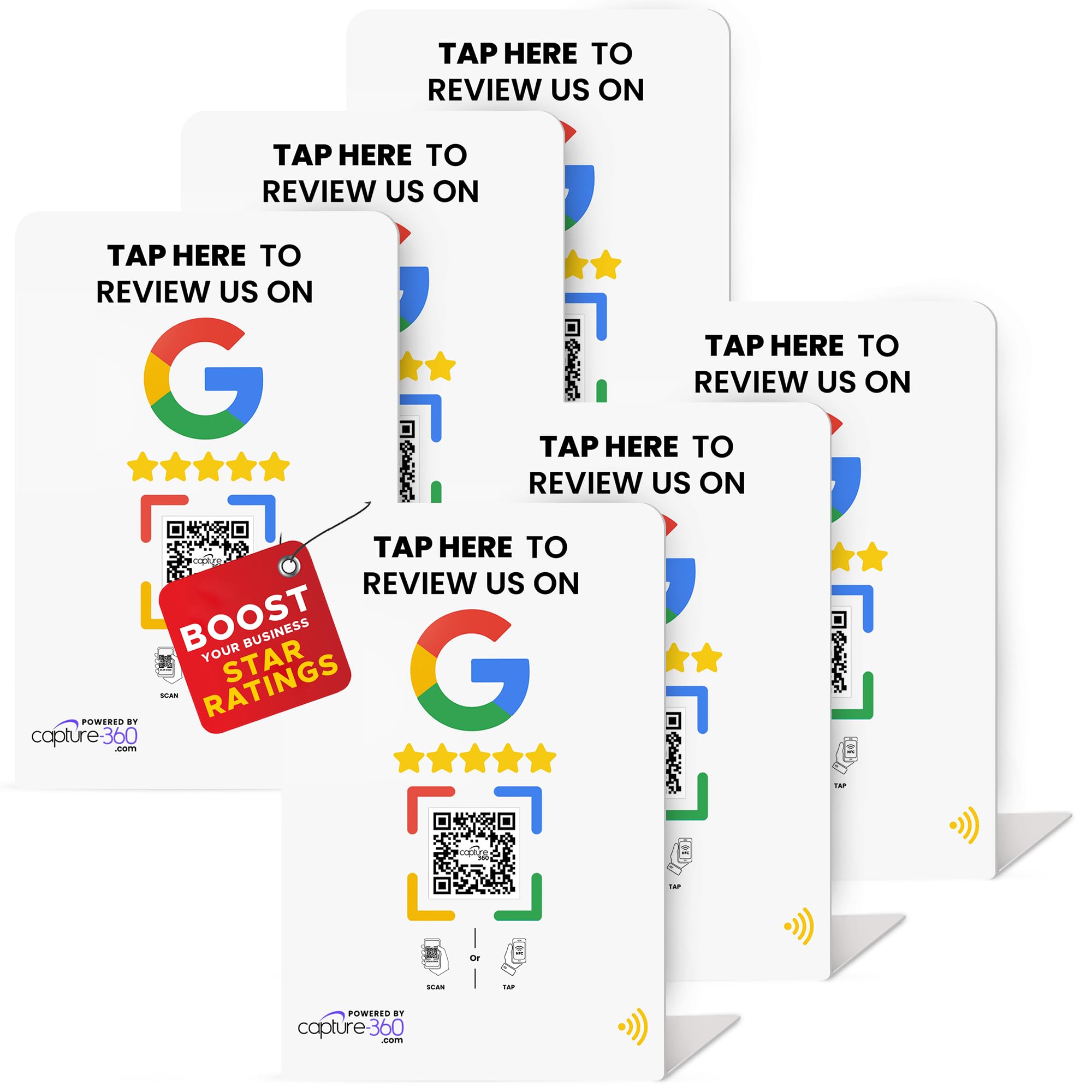 NFC Digital Business Google Review Stand Feedback Collection with Single-Tap Technology, Simplified Quick-Scan Setup, User-Friendly, Ideal for Cafes, Retail, Salons, Hotels - White, Pack of 6