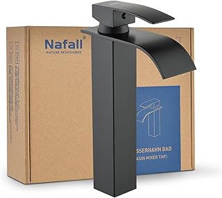 Comprar Grifo Lavabo Alto Negro : Grifos para Lavabos de Baño en Waterfall, Acero Inoxidable Mezclador Monomando de Lavabo para Grifo Alto Lavatorio (Versión Larga)