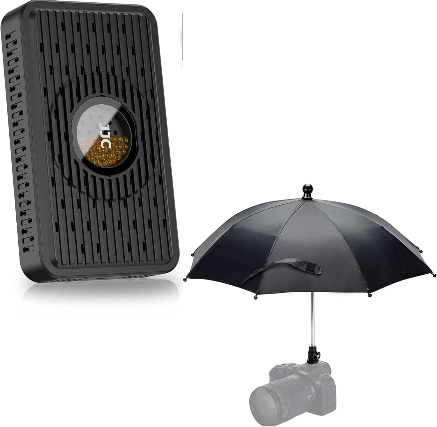 Desiccant Dehumidifier + Camera Hot Shoe Umbrella: Reusable Portable Moisture Humidity Absorber Color Indicating Silica Gel Beads for Gun Safe Cameras Lens with Camera Hot Shoe Umbrella Rain Cover