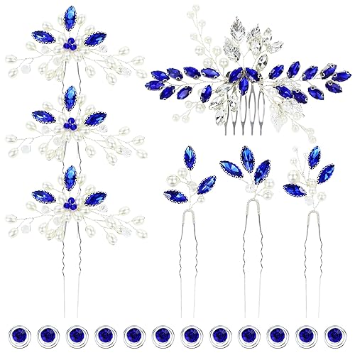 inSowni 7 peines laterales para el cabello con perlas plateadas y perlas, en forma de U, 12 piezas de horquillas para el cabello con diamantes de