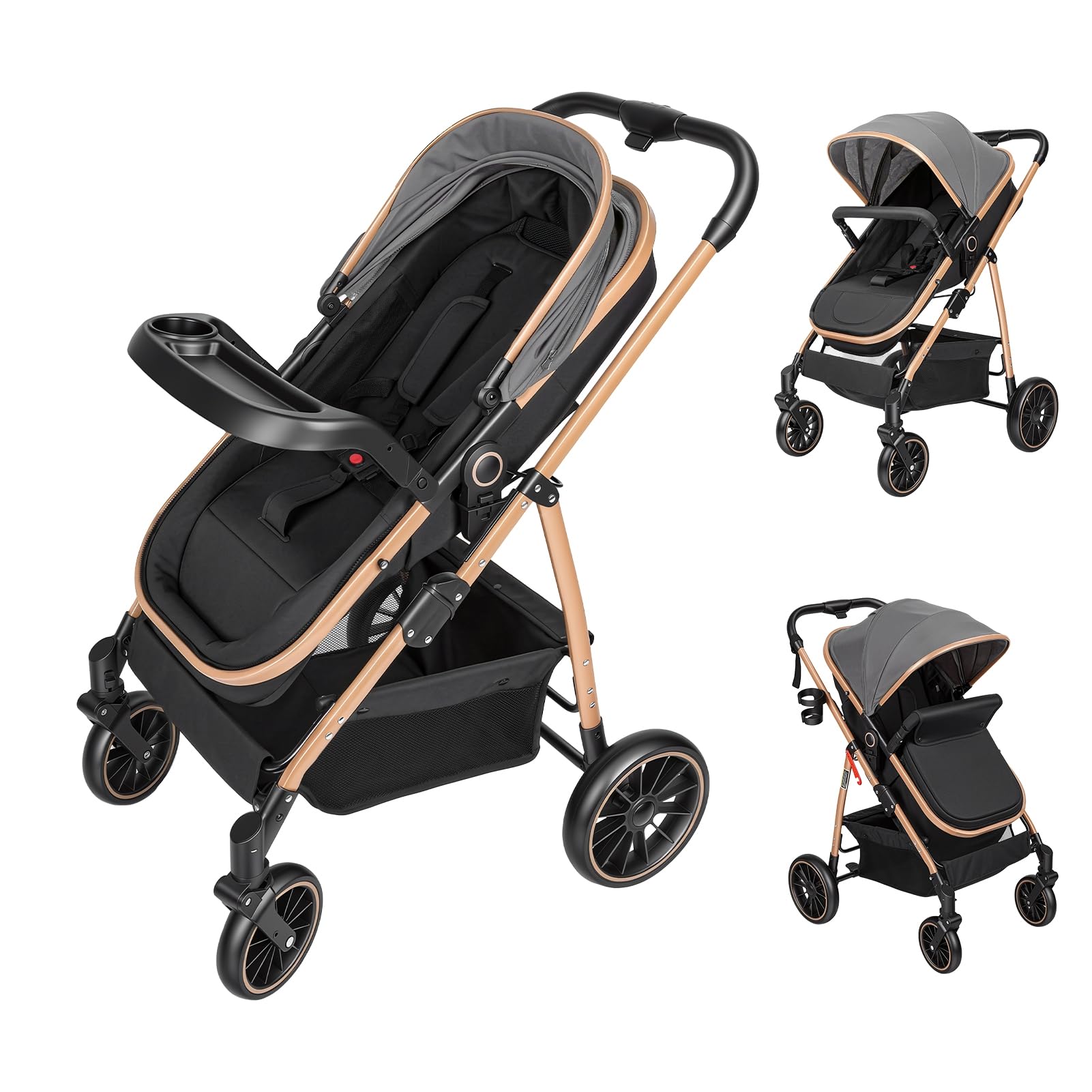 Poussette bébé 2-en-1, Nacelle convertible pour nouveau-nés