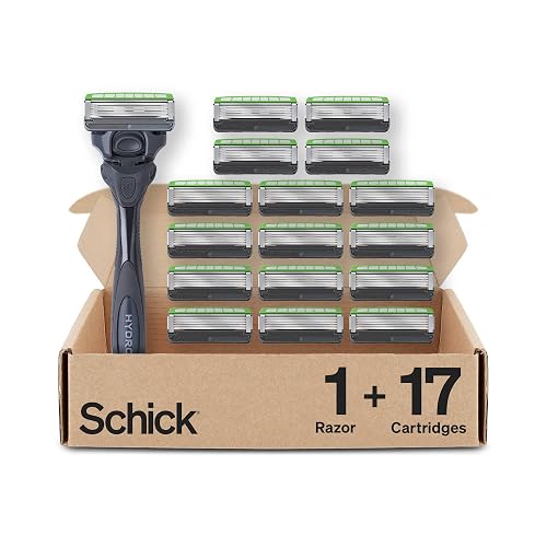 Schick Hydro Sensitive 5-Blade Razors for Men, 1 Handle & 17 Refills | 5-blade mens razors for shaving, 7 hydrating gel pools, Protective guards for sensitive skin, Flip-back precision edging tool