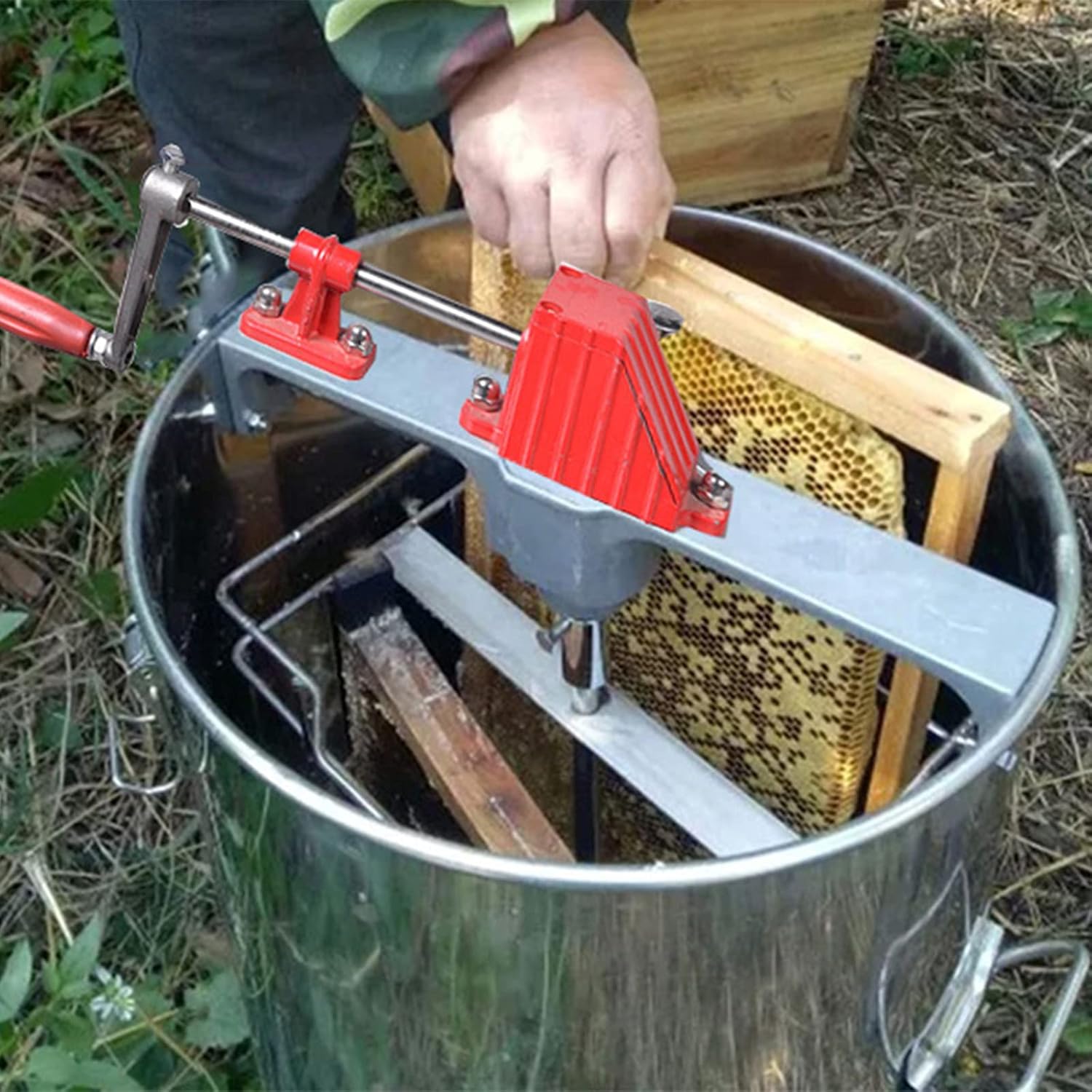 AIZYR Honey Strainer, Manual Honey Extractor with Stand and Perspex Lids, Honey Separator Used for Fruit, Sugar Heart Oil, Wine Residue, Manual Juicer