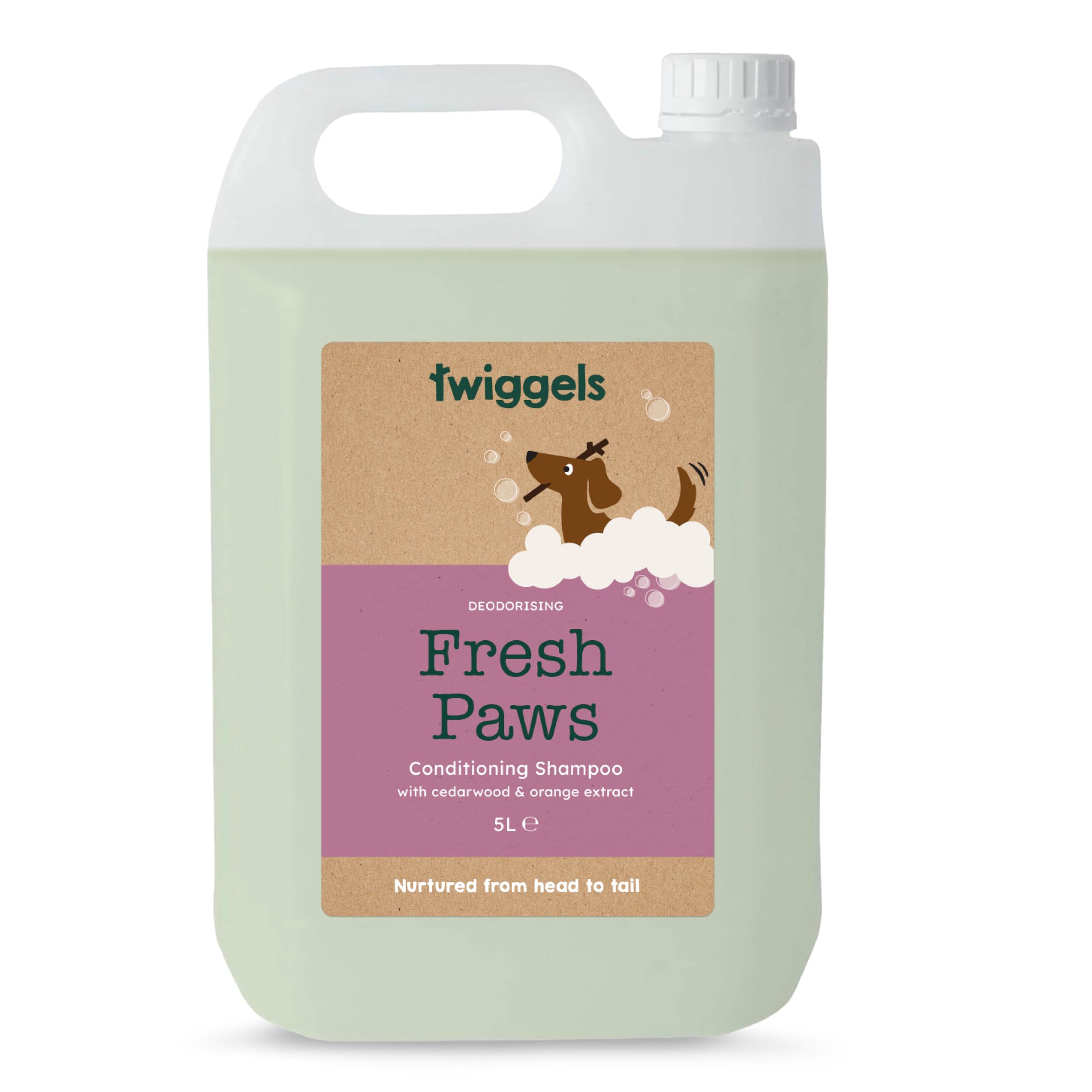 Twiggels Fresh Paws conditioning dog shampoo for smelly dogs: deodorising dog shampoo with cedarwood and orange extract; odour neutralising; made in the UK, 5L