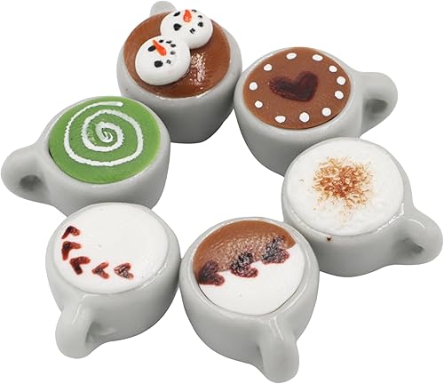 6 mezclas de café con leche, capuchino, moca y té verde arte casa de muñecas en miniatura, café pequeño, bebida bebida accesorios para casa de