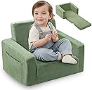 Toddle & Kids Chair,2-in-1 Soft Toddler Couches that Fold Out,Toddler Chairs Comfy 1-3 Years Old,Convertible Sofa to Lounge,Green