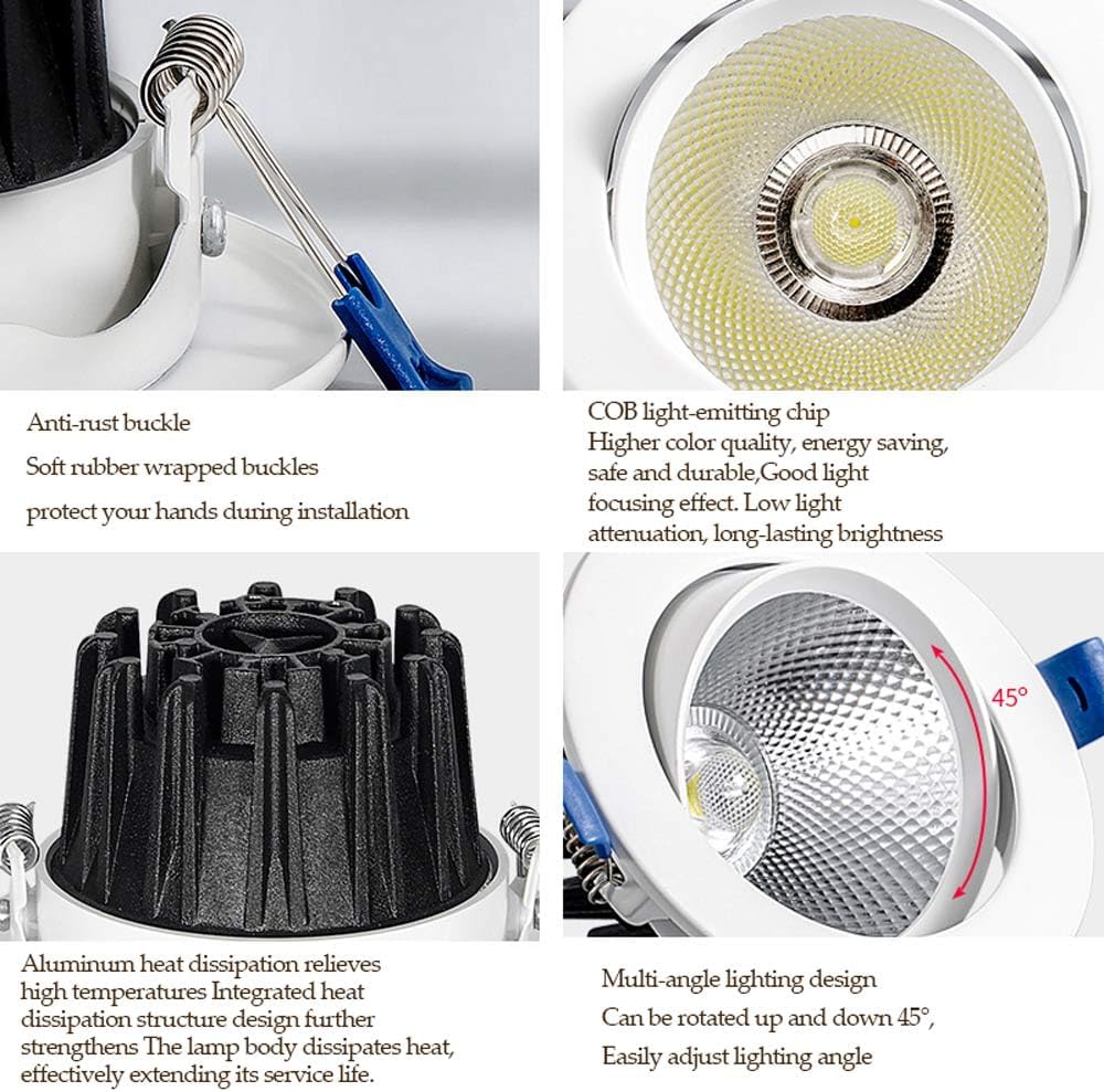 12 Pack Black Retrofit LED Recessed Light 5W,7W,12W,20W COB White Recessed Lighting, Retrofit LED Recessed Downlight Retrofit Kit, Baffle Trim for Home Improved