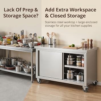 Stainless Steel Kitchen Cabinet with Sliding Doors, Heavy Duty Commercial Work Table with Storage for Restaurant, Home, Garage, Laundry(100x60x80cm/39.3x23.6x31.4in)