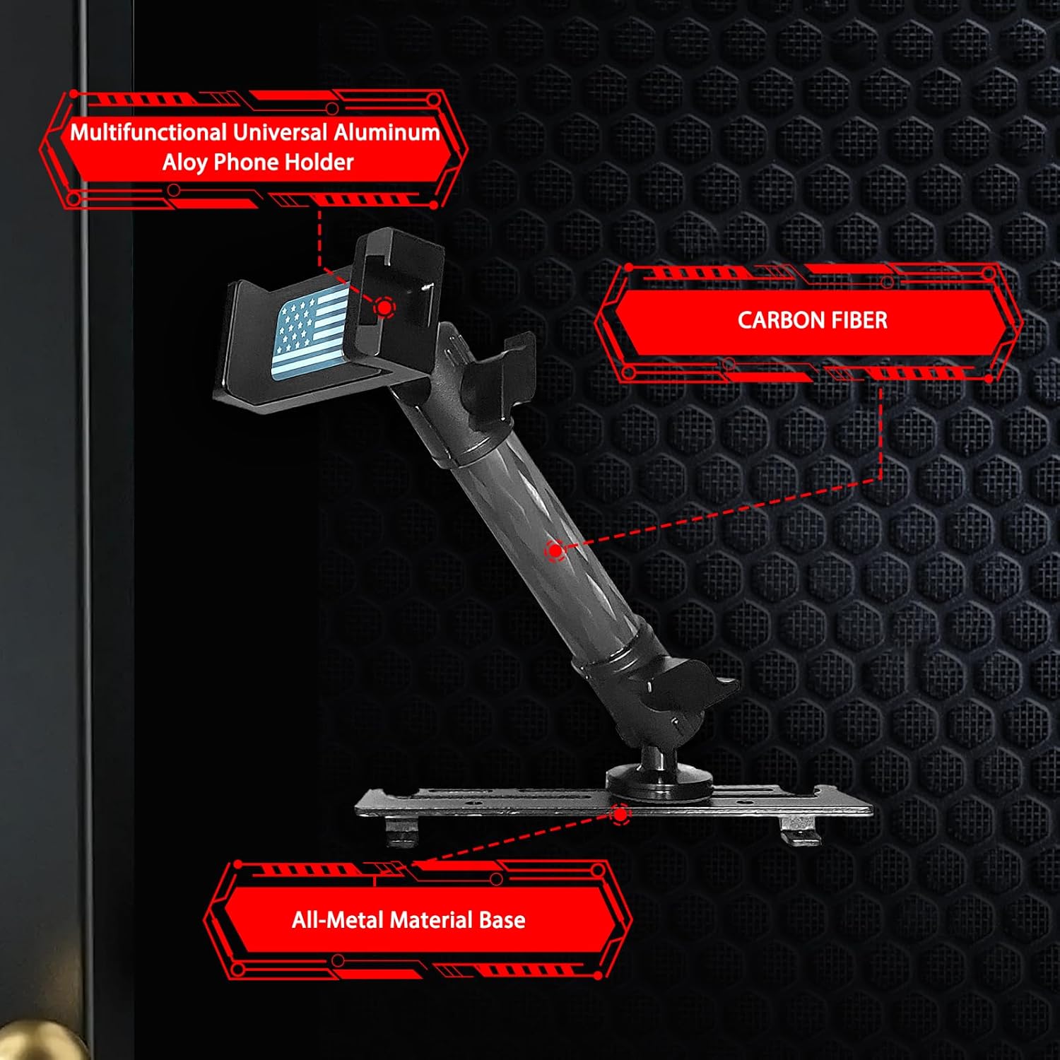 2013-2018 Ram 1500 2500 3500 Phone Mount + 20mm Aluminum Ball Mount Base + Carbon Fiber Kevlar Mounting Arm