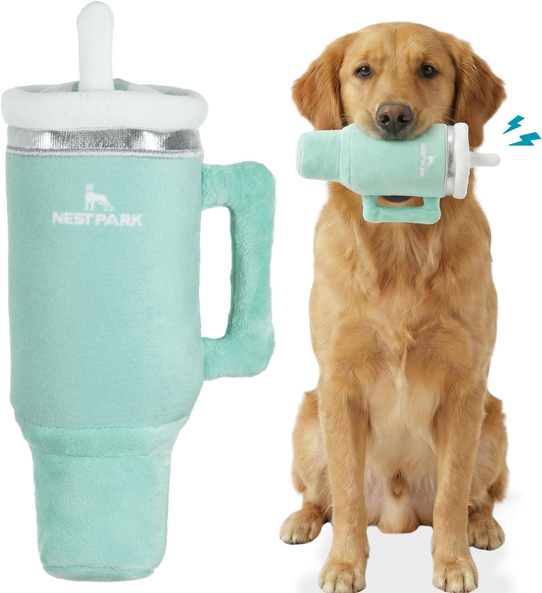 Nestpark Tumbler Cup Funny Dog Toy - Parody Plush Squeaky Crinkle Dog Toy (Seafoam Green)