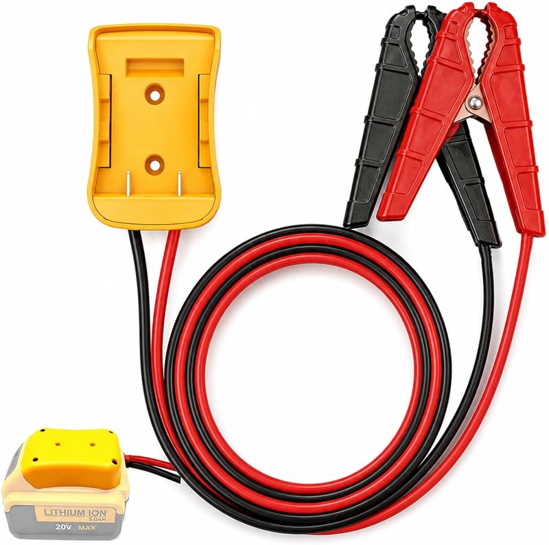 Jumper Cables Clamp with Adapter,Compatible with De·Walt 20V Battery | 2Ft Silicone Wire 8AWG Car Booster Cable, Used for Electric Tool Jumper Car Battery Starting, Temperature Resistant to 200℃