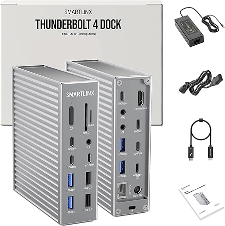 Thunderbolt 4 Dock – 21-Ports Laptop Docking Station Dual Monitor for MacBook Air/Pro (M1–M4), Windows & Chrome – Dual 4K or Single 8K Display, 40Gbps Speed, 90W Charging, USB-C/A Hub