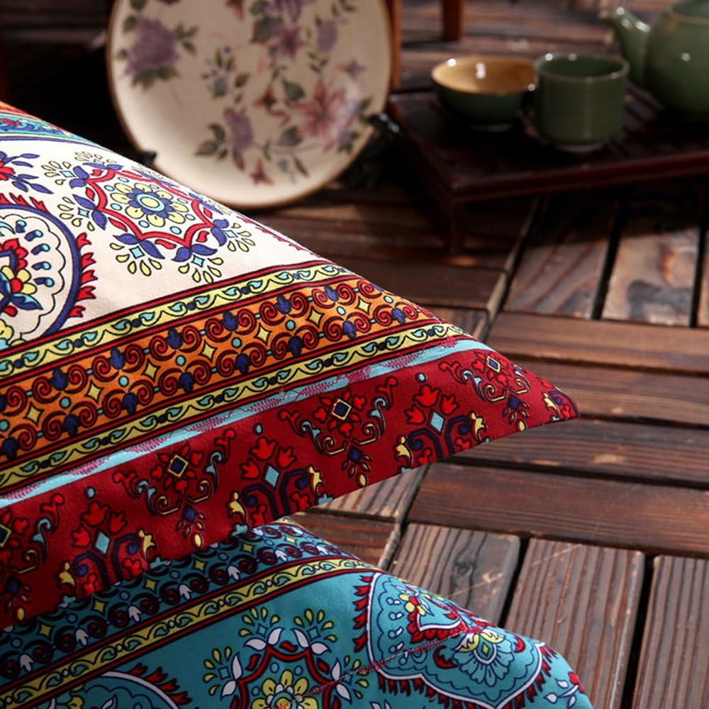 LELVA Boho Pillow Cases Set of 2 Piece King Colorful Bohemian Striped Pillowshams 100% Cotton Brushed Pillow Covers Pillow Protectors 20" x 36" Pattern# 1
