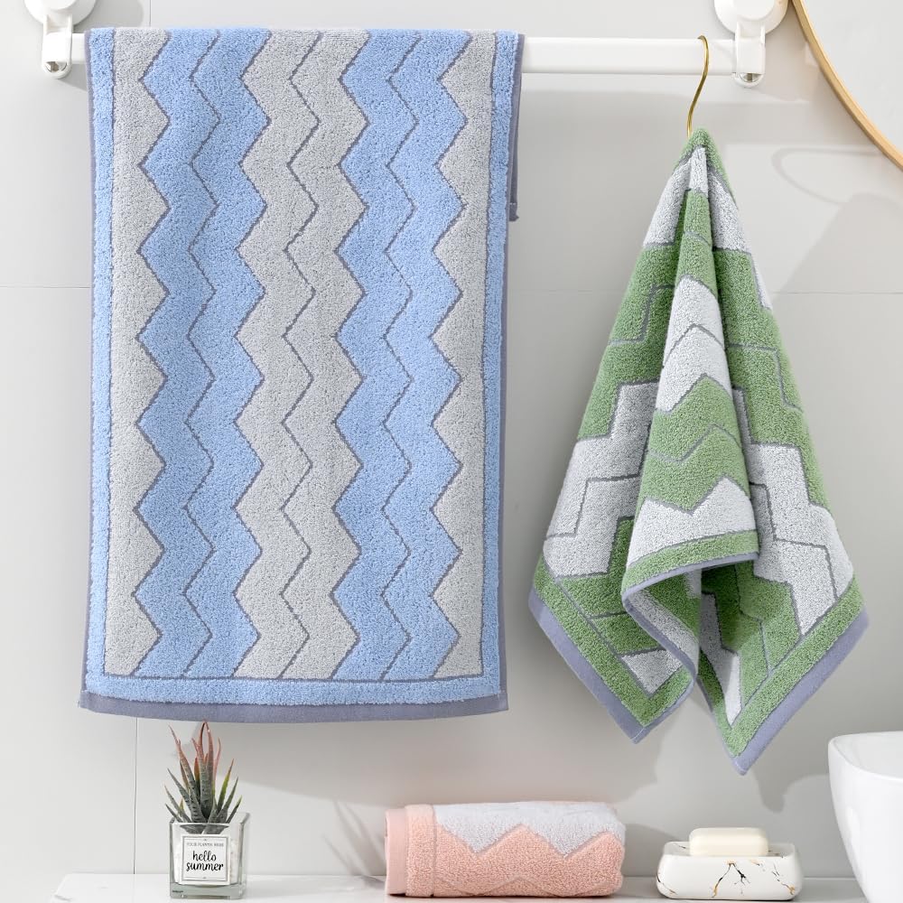 Zig Zag Striped Blue Hand Towel Set of 2 Chevron Pattern Design Decorative Hand Towel for Bathroom Ultra Soft 100% Cotton Absorbent Lightweight for Home Kitchen 13" X 29" - Image 6