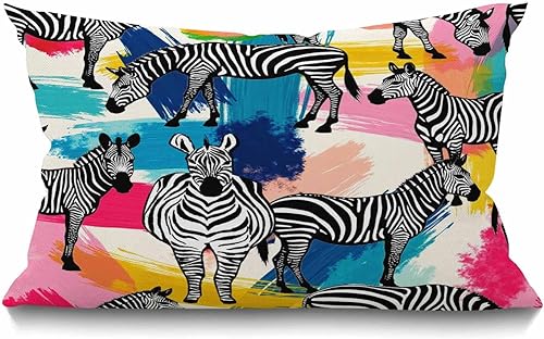 Smooffly Funda de almohada decorativa de cebra para el hogar, funda de almohada decorativa de lino de algodón con diseño de cebra, funda de cojín