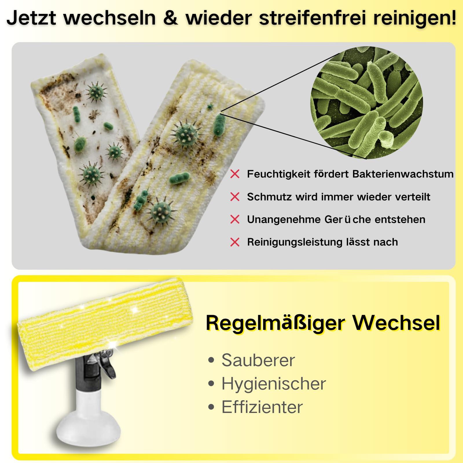 6 Stück Zubehör passend für Kärcher Fenstersauger: 4 Stück Mikrofaser-Wischbezüge und 2 Stück Ersatz-Gummilippen, Fensterreiniger Ersatzteile Kompatibel für Kärcher Fenstersauger WV6 WV6 Plus WV7