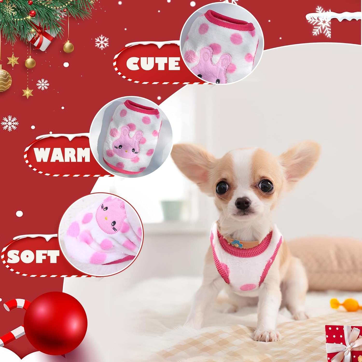 2 Pieces Chihuahua Cute Dog Clothes Puppy Winter Extra Small Pet Dachshund Warm Fleece Sweater Shirt Vest for Mini Newborn Dogs (Set-B - Image 4