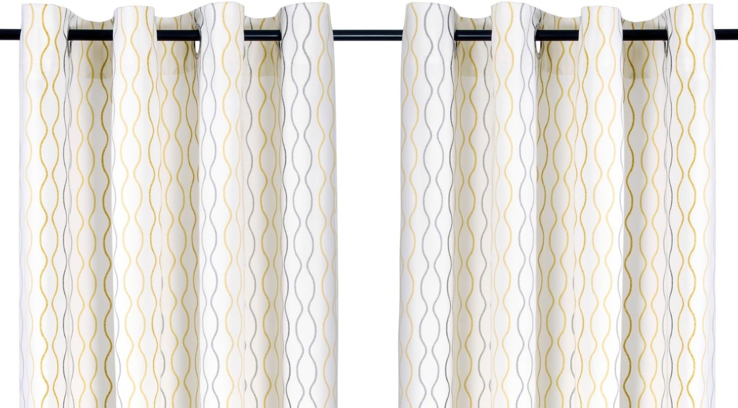 IKEA Henny Rand Curtain 1 Pair - White, Gray and Yellow Patterns