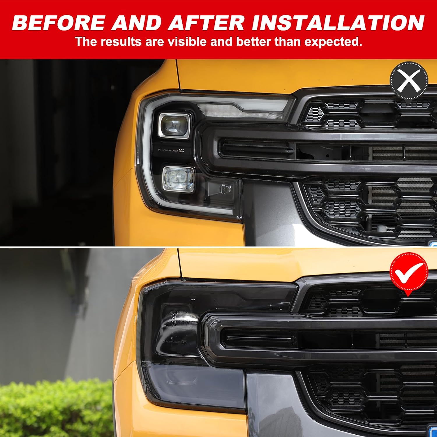 Car Front Headlight Protector Film Compatible with Ford Ranger 2023-2026，Blackened TPU Front Bumper Fog Lamps and Headlight Lights Films Cover Decorative Sticker Accessories