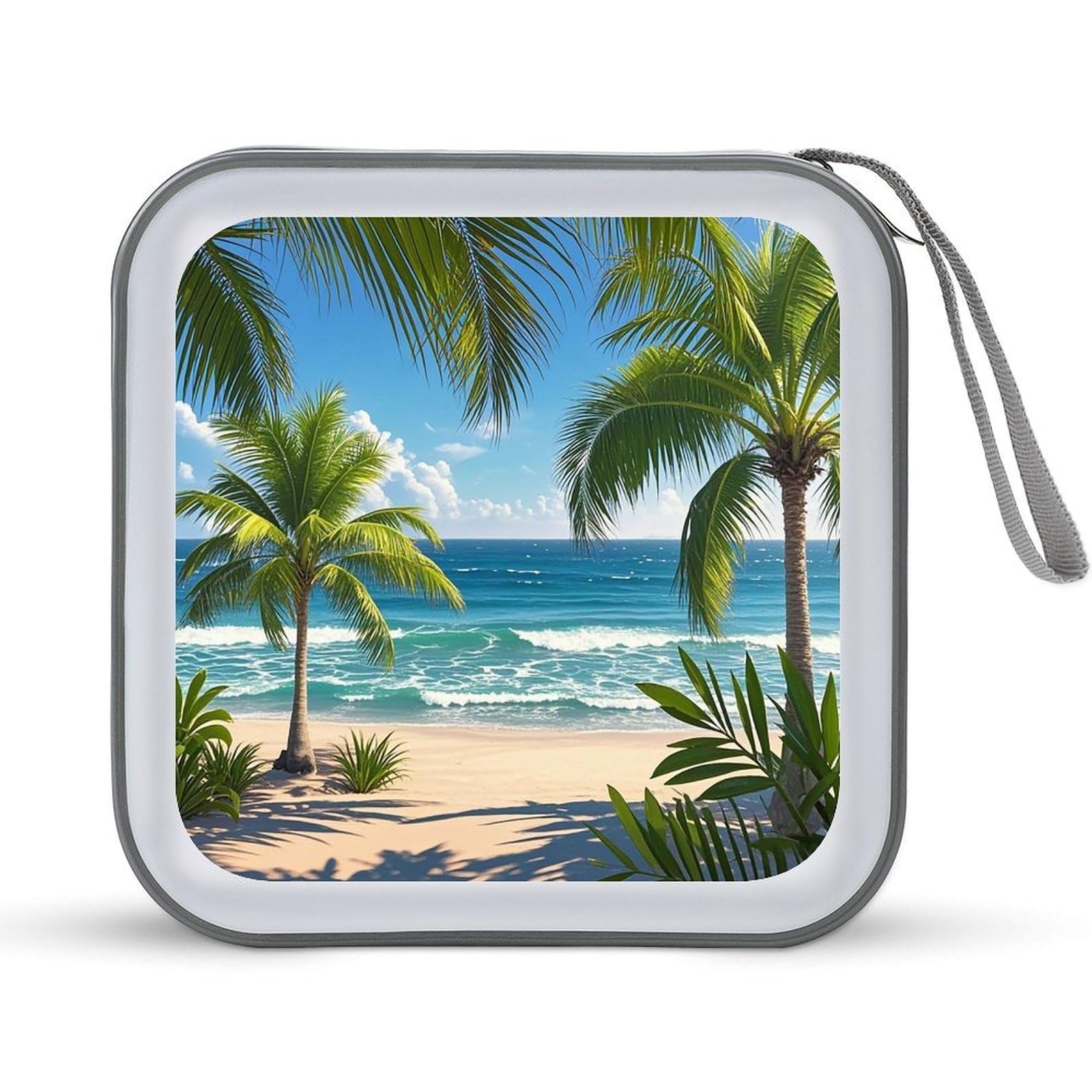 FekiLoot Green Palm Trees Ocean CD Case Portable DVD Case Holder Large Storage Disc Wallet Bag 40 Capacity Hard Plastic Disc Cases Storage Binder DVD Case Wallet for Car Home Travel