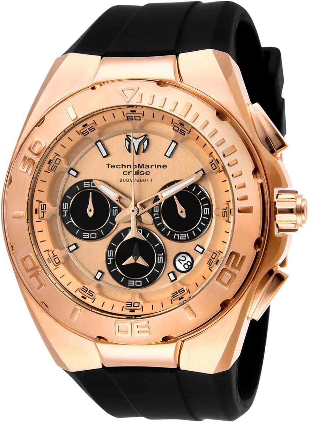 TechnoMarine Mens Cruise Silicone and Rose Gold Quartz Watch, TM-115346, Black, Watch
