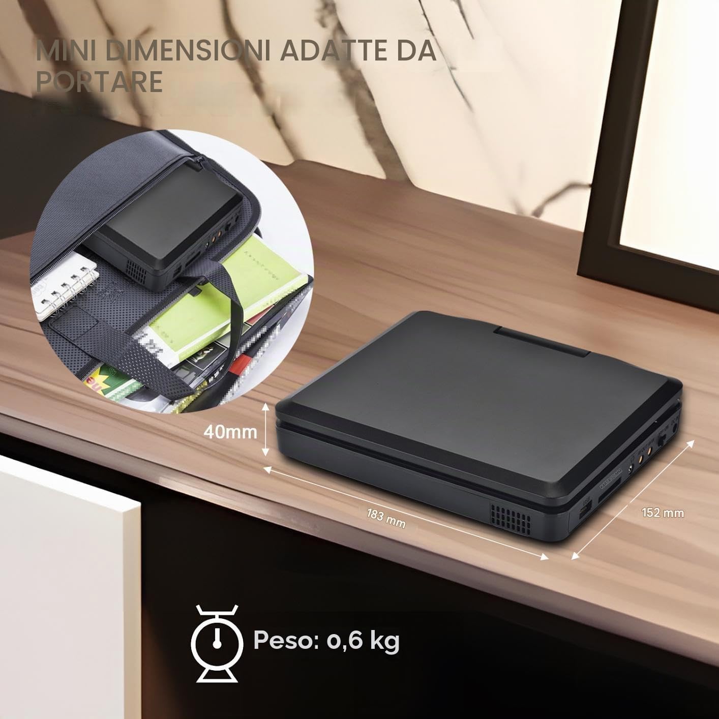 YOOHOO Mini lettore DVD portatile 9,5" schermo girevole HD 7,5" multi regione per auto bambini